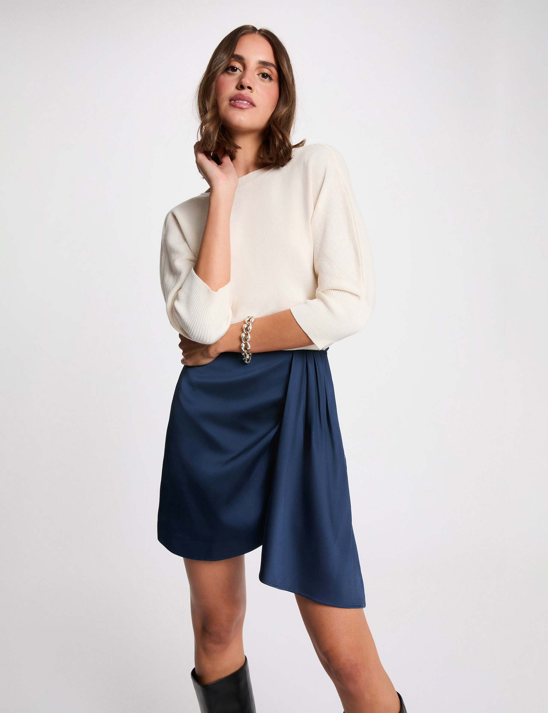 Jupe courte satin&eacute;e bleu p&eacute;trole femme