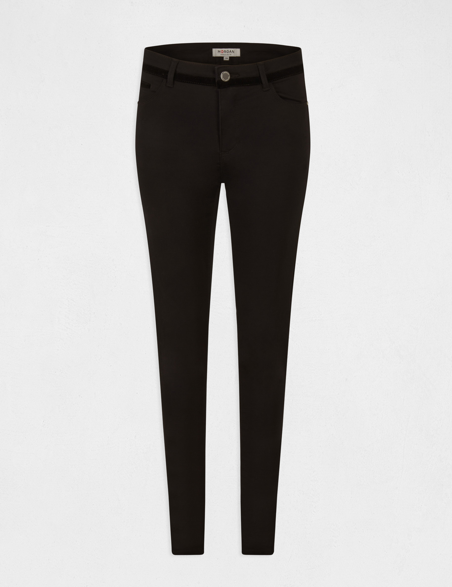 pantalon skinny enduit a details velours noir femme Pantalon skinny enduit à détails velours noir femme
