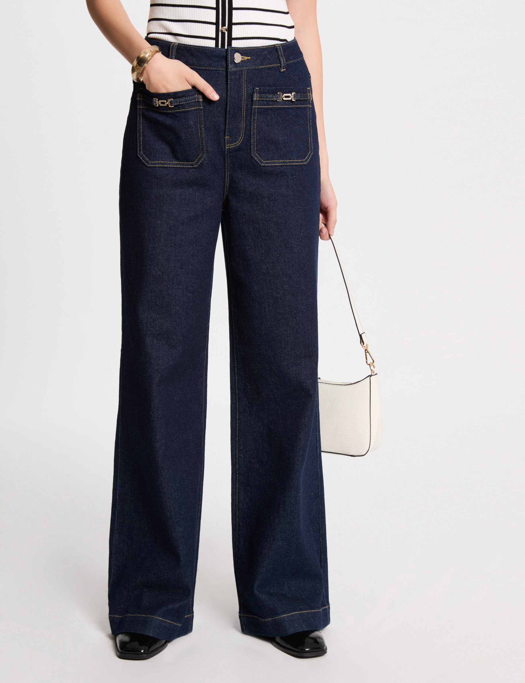 jeans large avec ornements denim brut femme Jeans large avec ornements denim brut femme