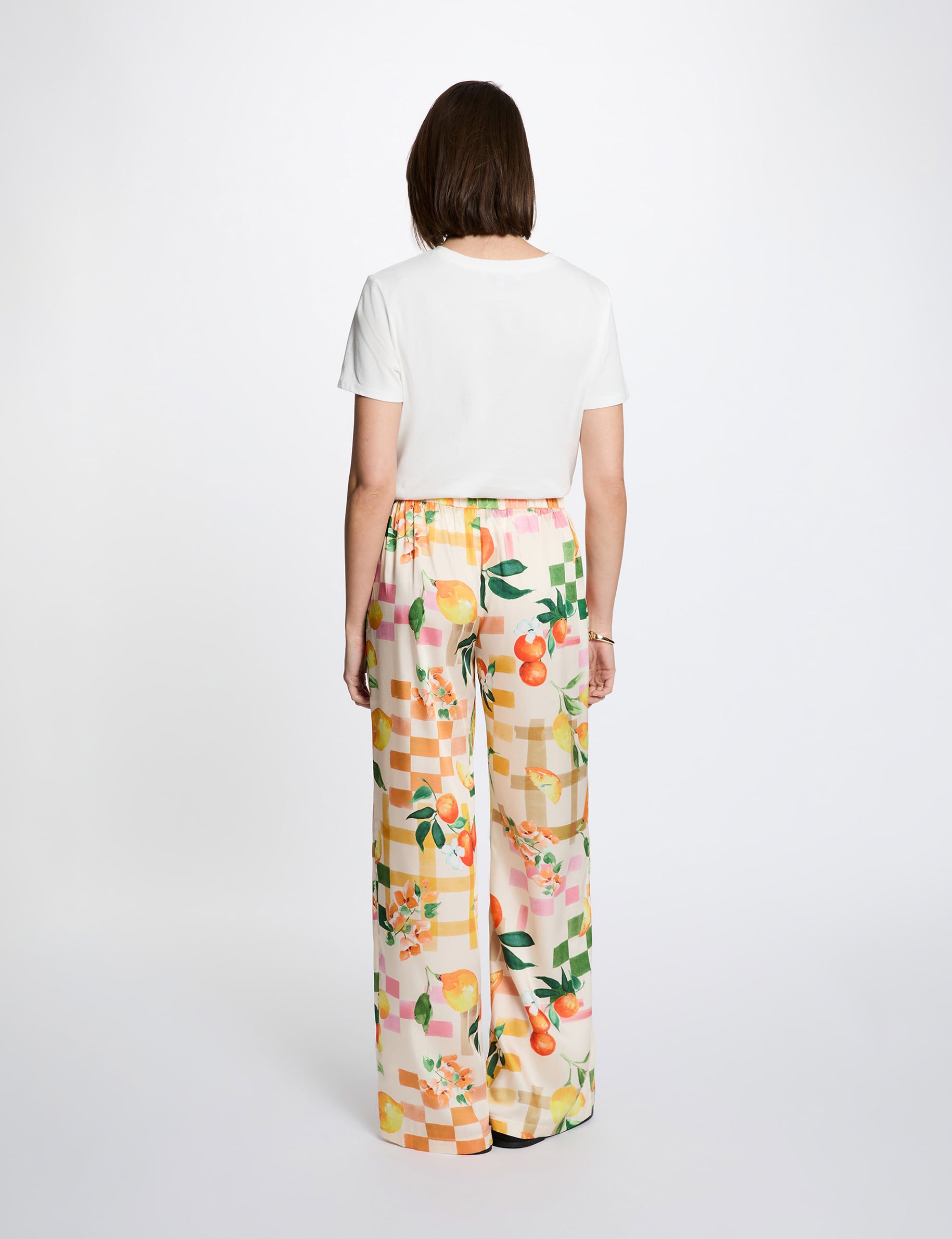 Pantalon large imprim&eacute; multicolore femme