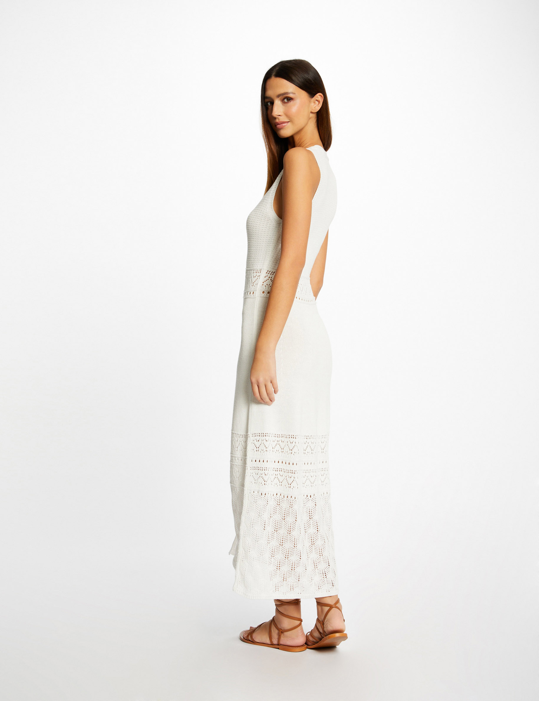 Robe pull longue droite sans manches ecru femme Robe pull longue droite sans manches ecru femme
