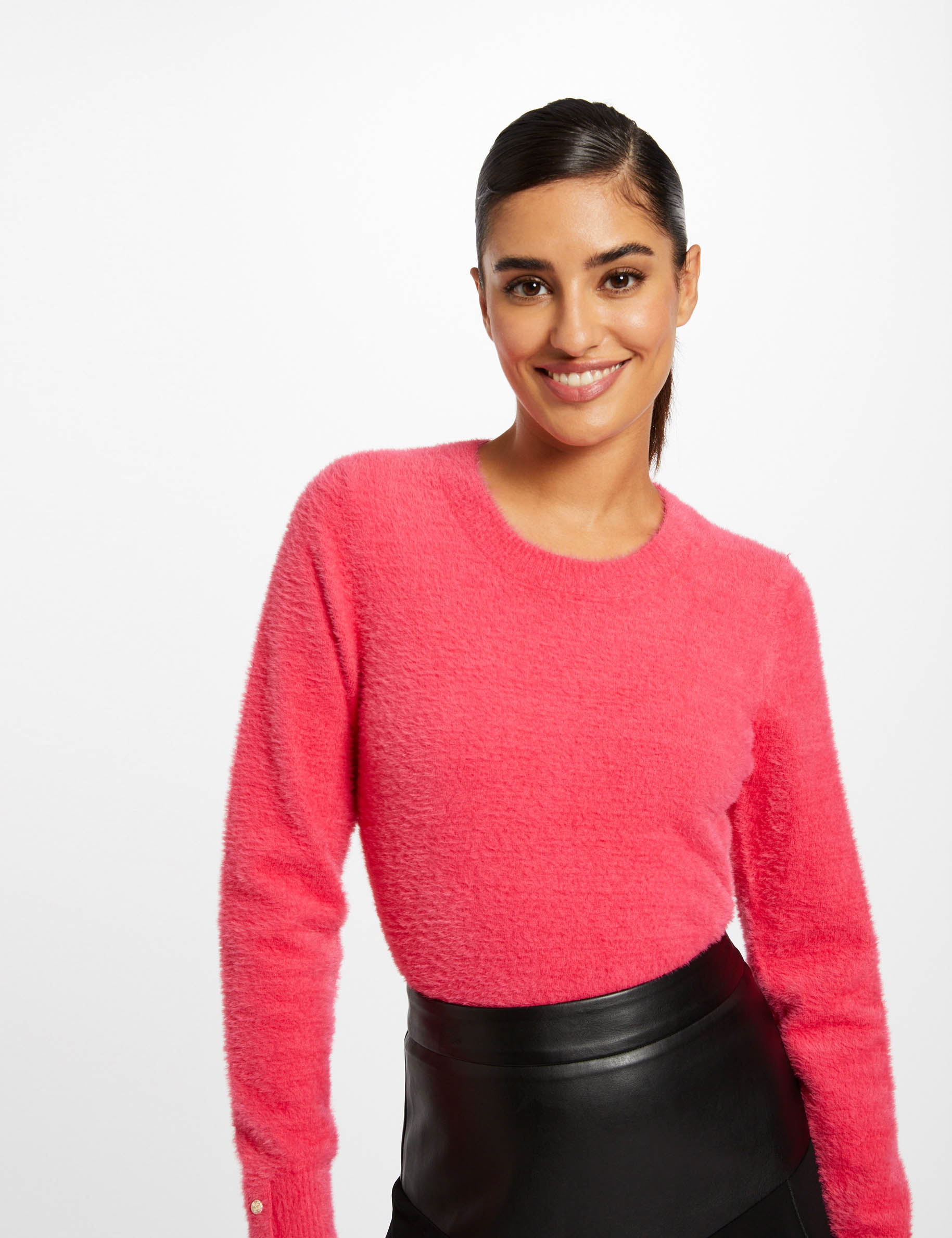 Pull manches longues à col rond fuchsia femme Pull manches longues à col rond fuchsia femme