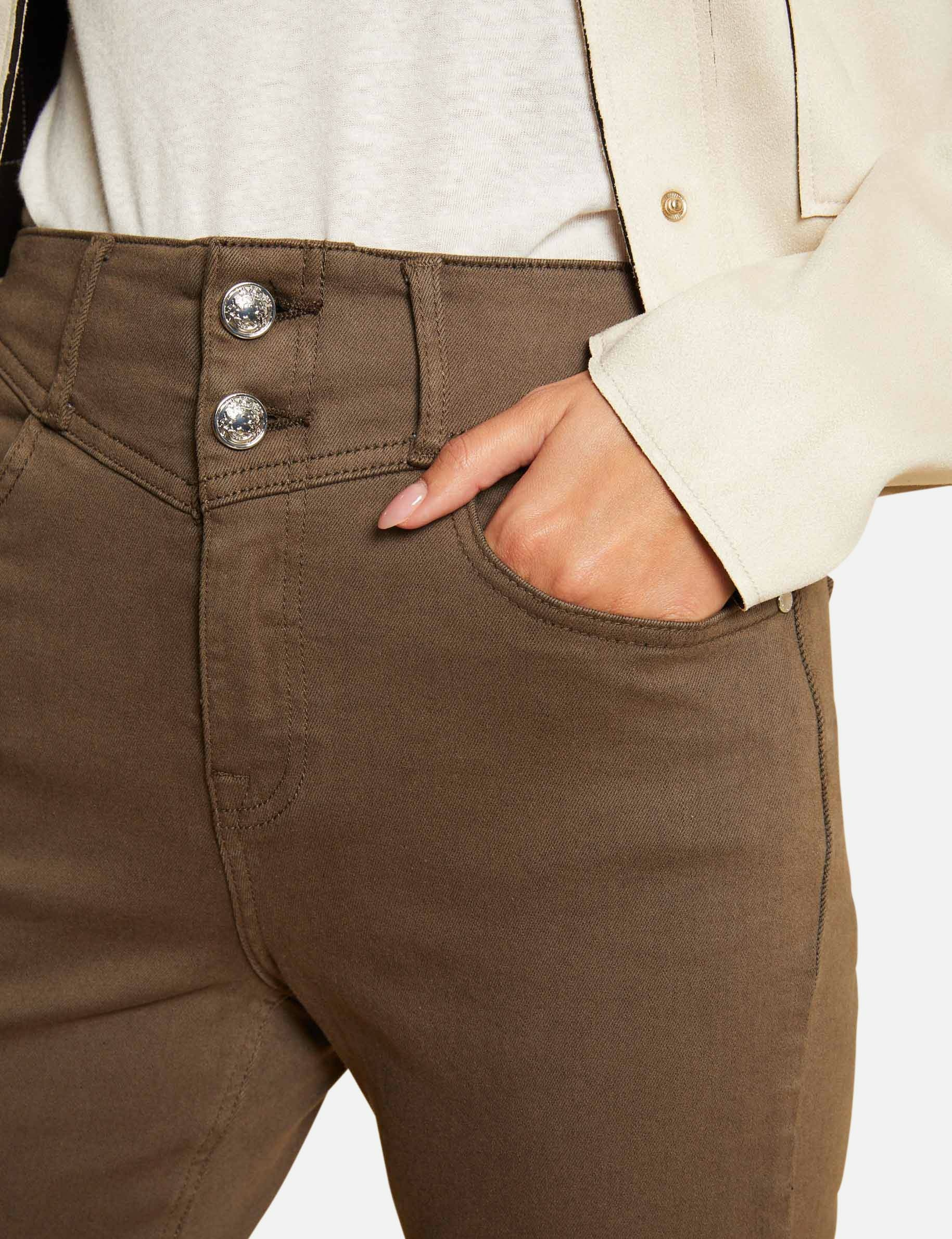Pantalon droit taille haute 7/8ème vert kaki femme