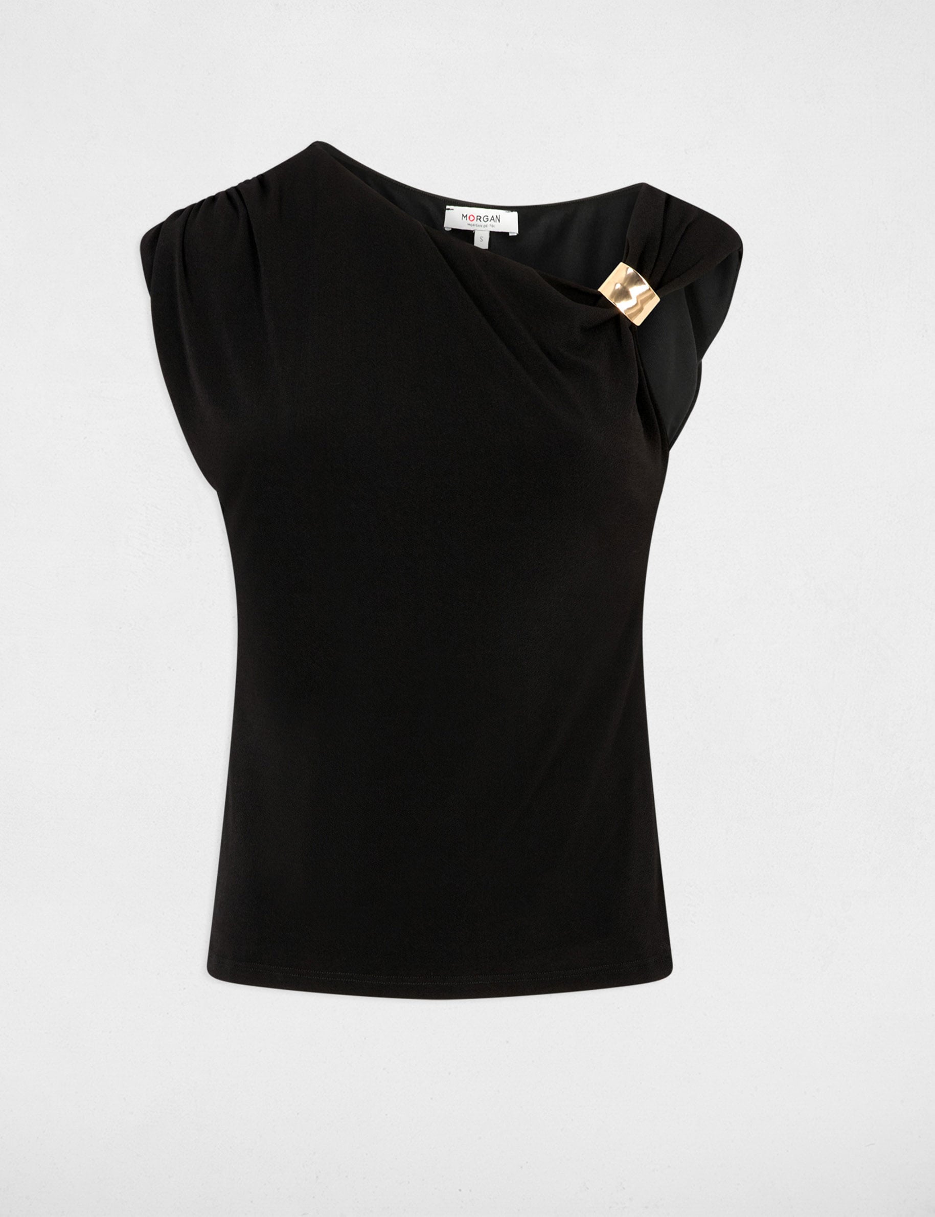 T-shirt col rond manches courtes noir femme