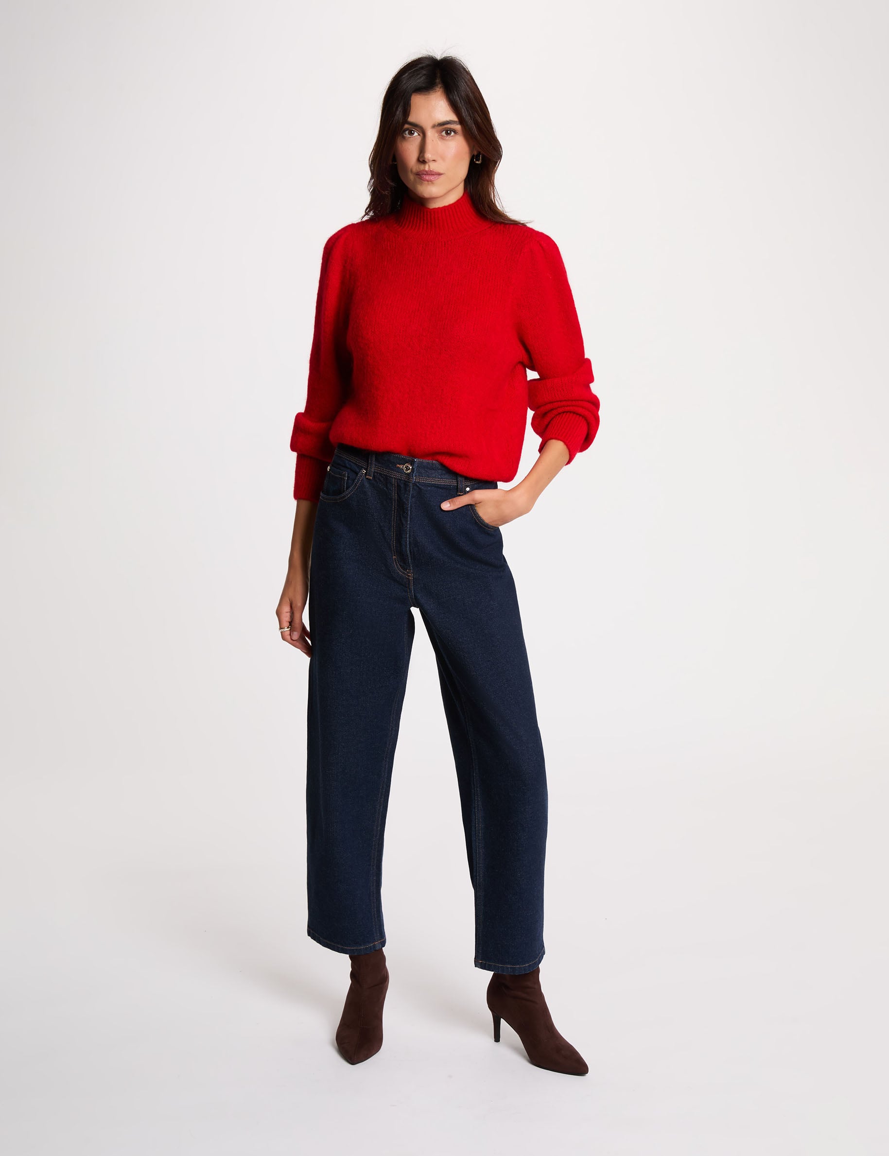 Pull col montant rouge femme