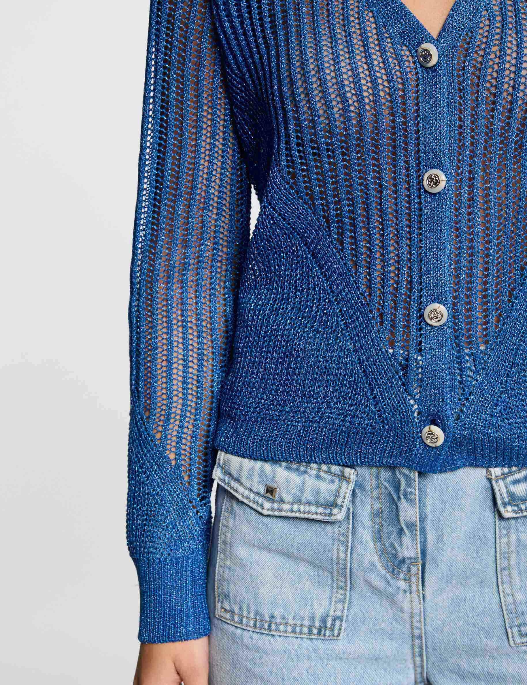 Gilet manches longues ajouré bleu electrique femme