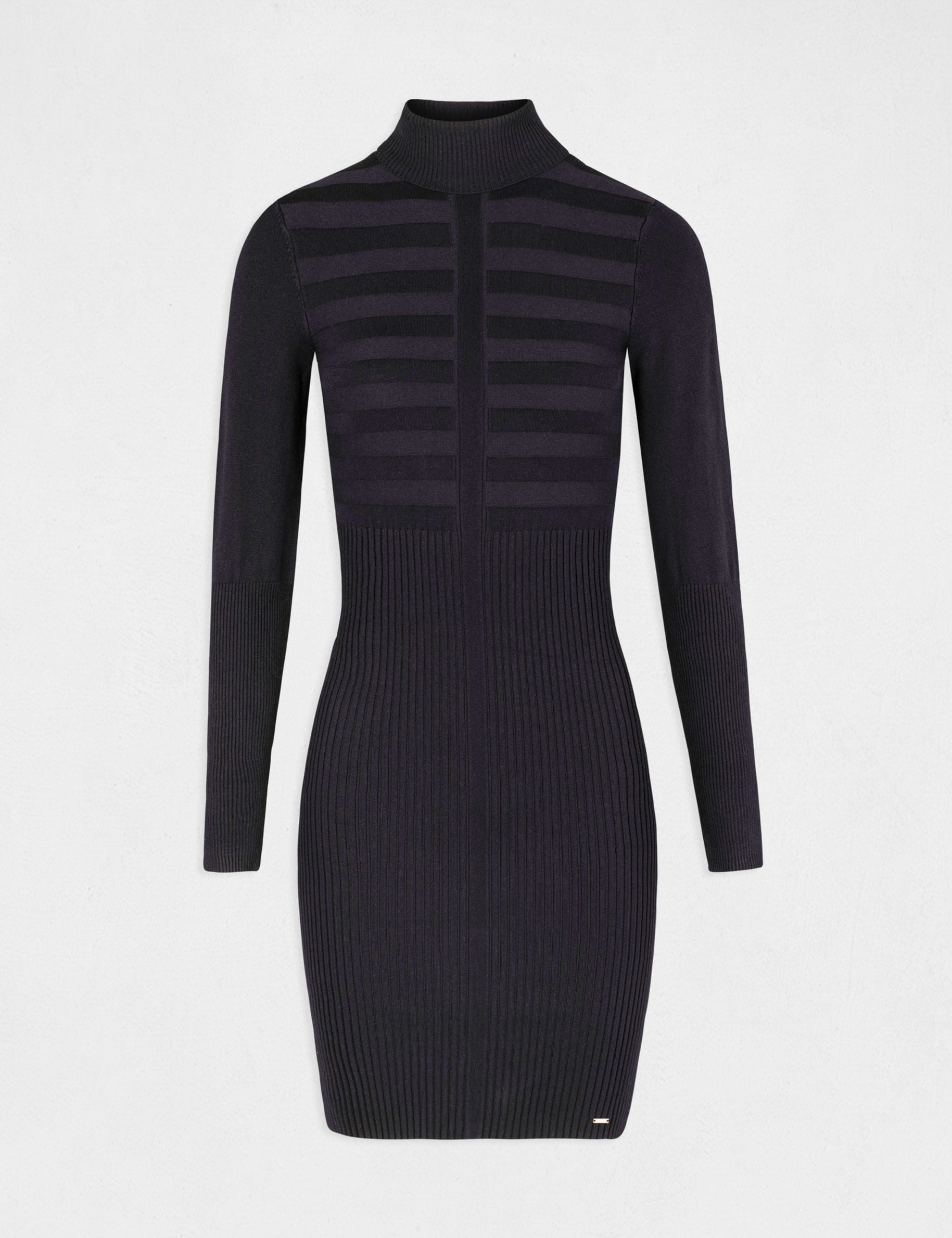 Robe ajust&eacute;e col roul&eacute; fine maille bleu marine femme