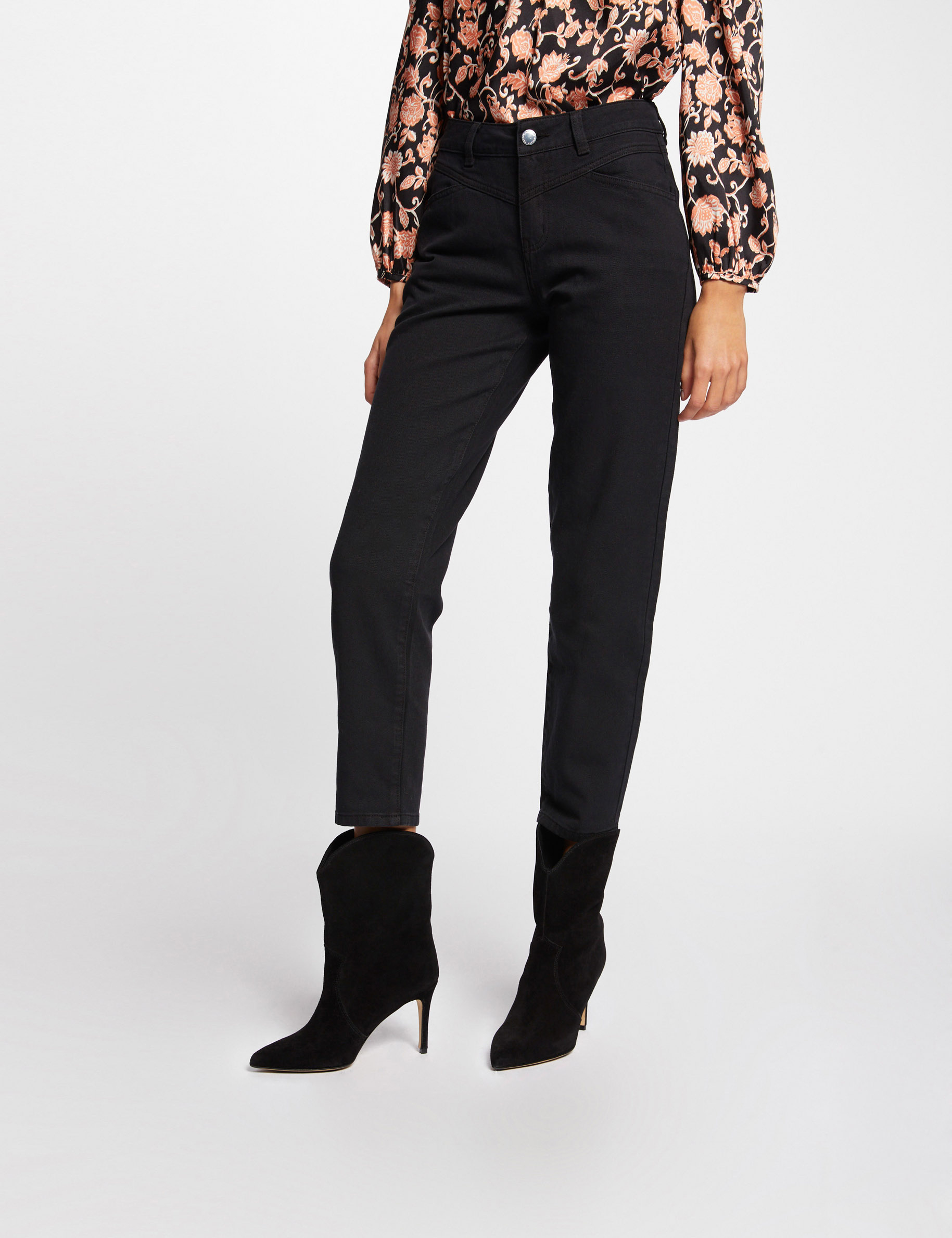 Jeans droit taille standard 7/8ème noir femme