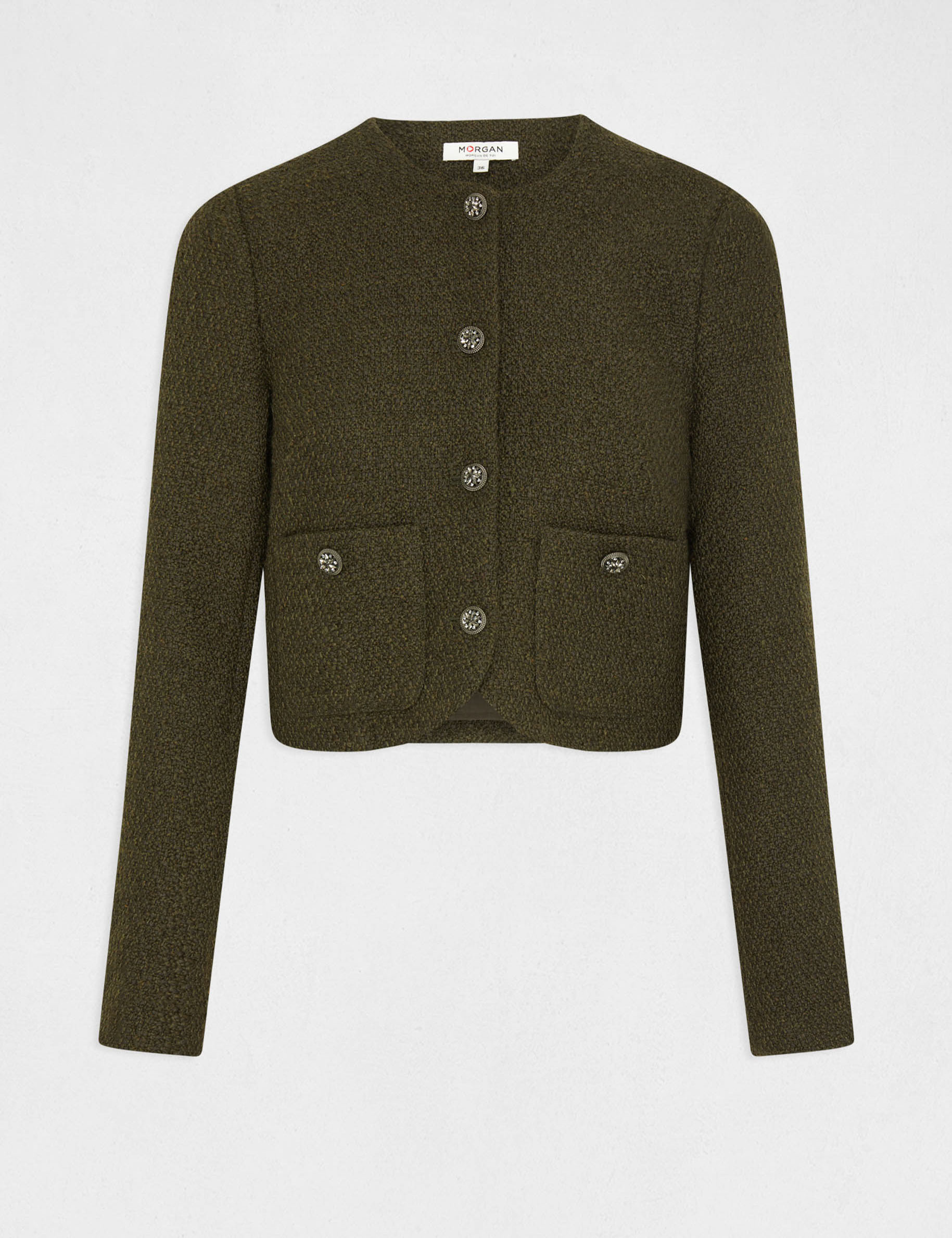 veste droite boutonnee avec col rond vert fonce femme Veste droite boutonnée avec col rond vert fonce femme