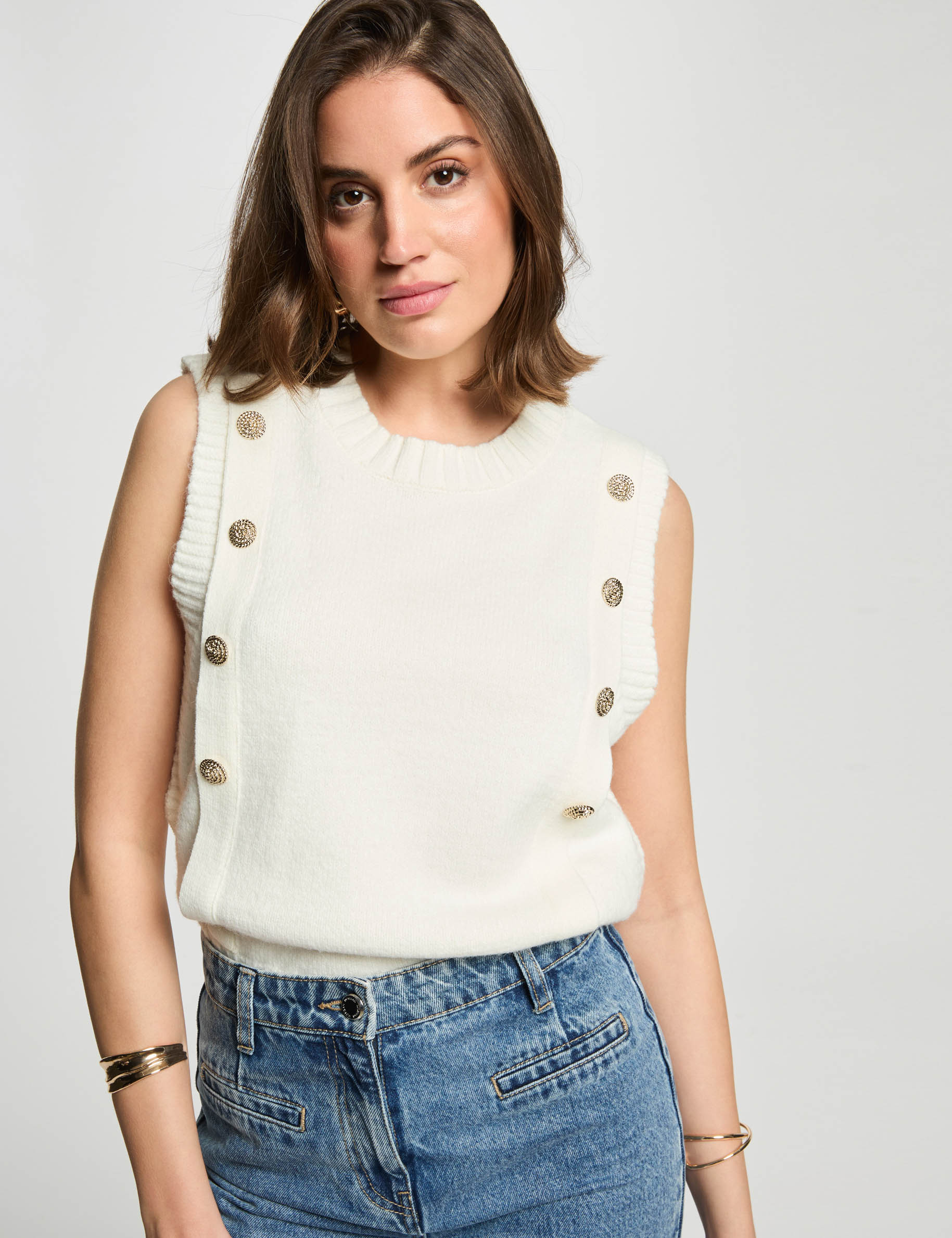 pull sans manches blanc femme Pull sans manches blanc femme