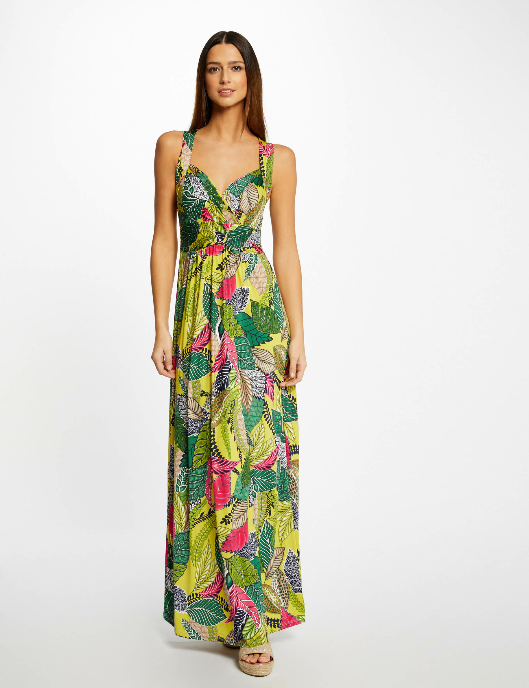 Robe longue droite imprimé végétal multico femme Robe longue droite imprimé végétal multico femme