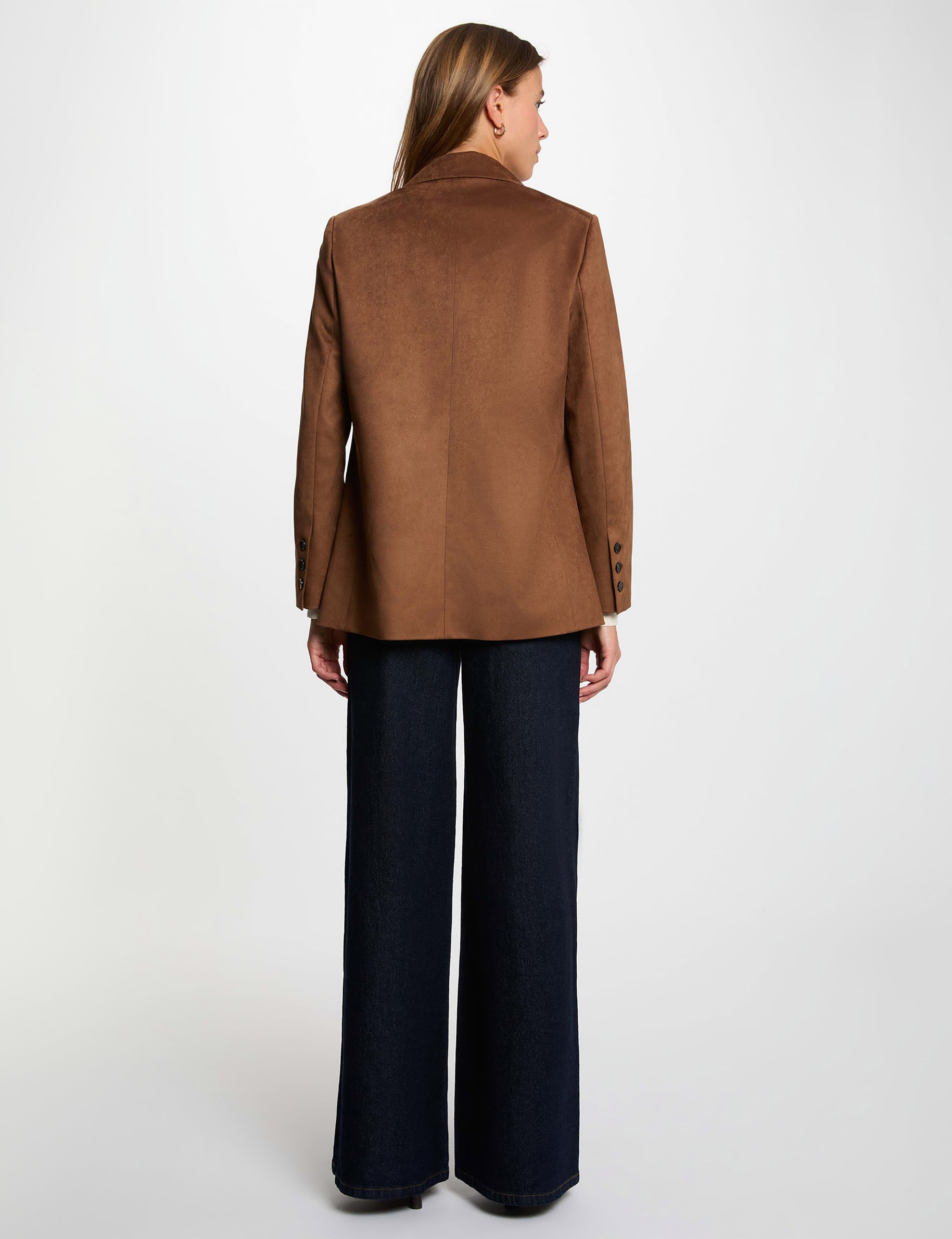 Blazer su&eacute;dine col tailleur marron chocolat femme