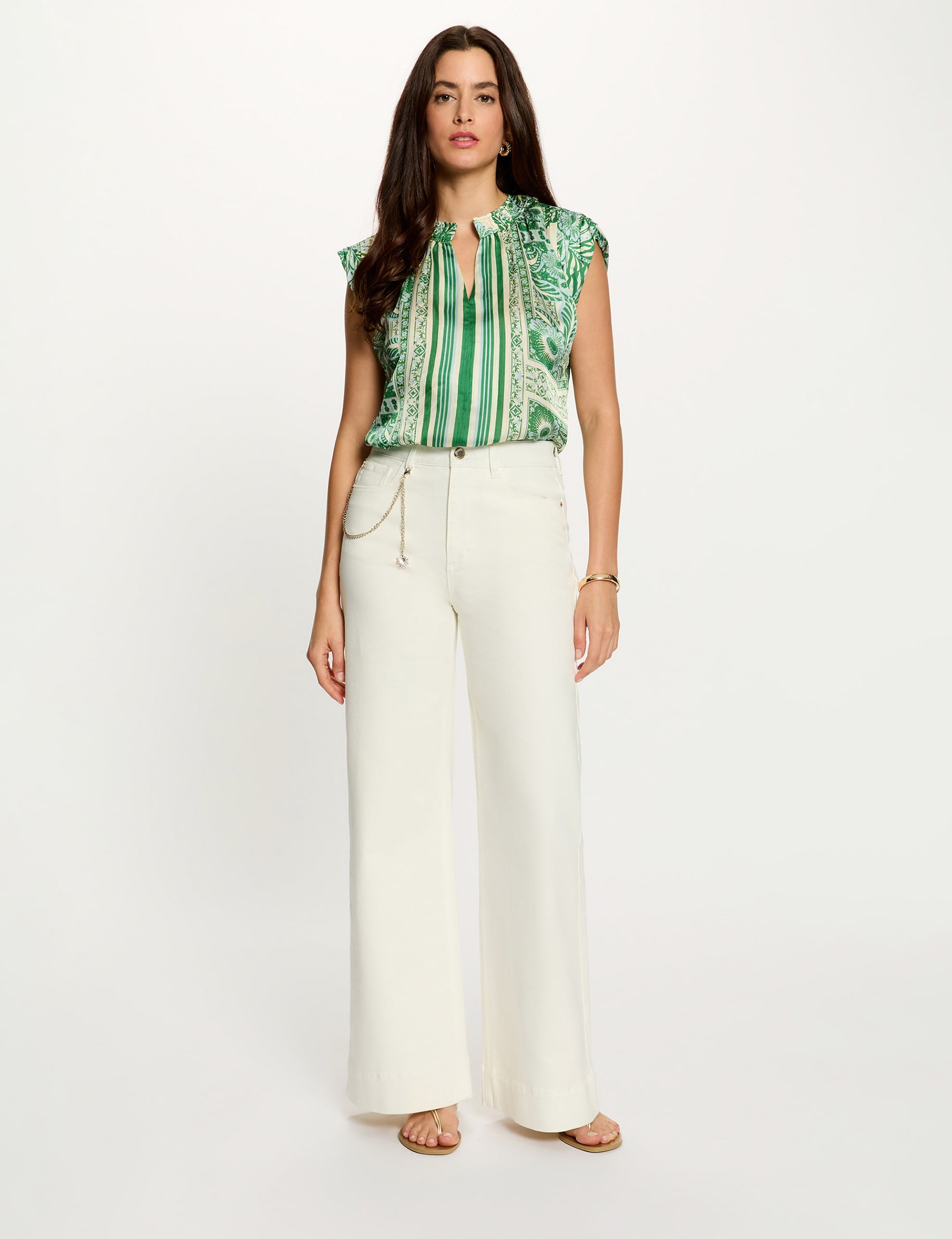 Blouse sans manches col v multicolore femme