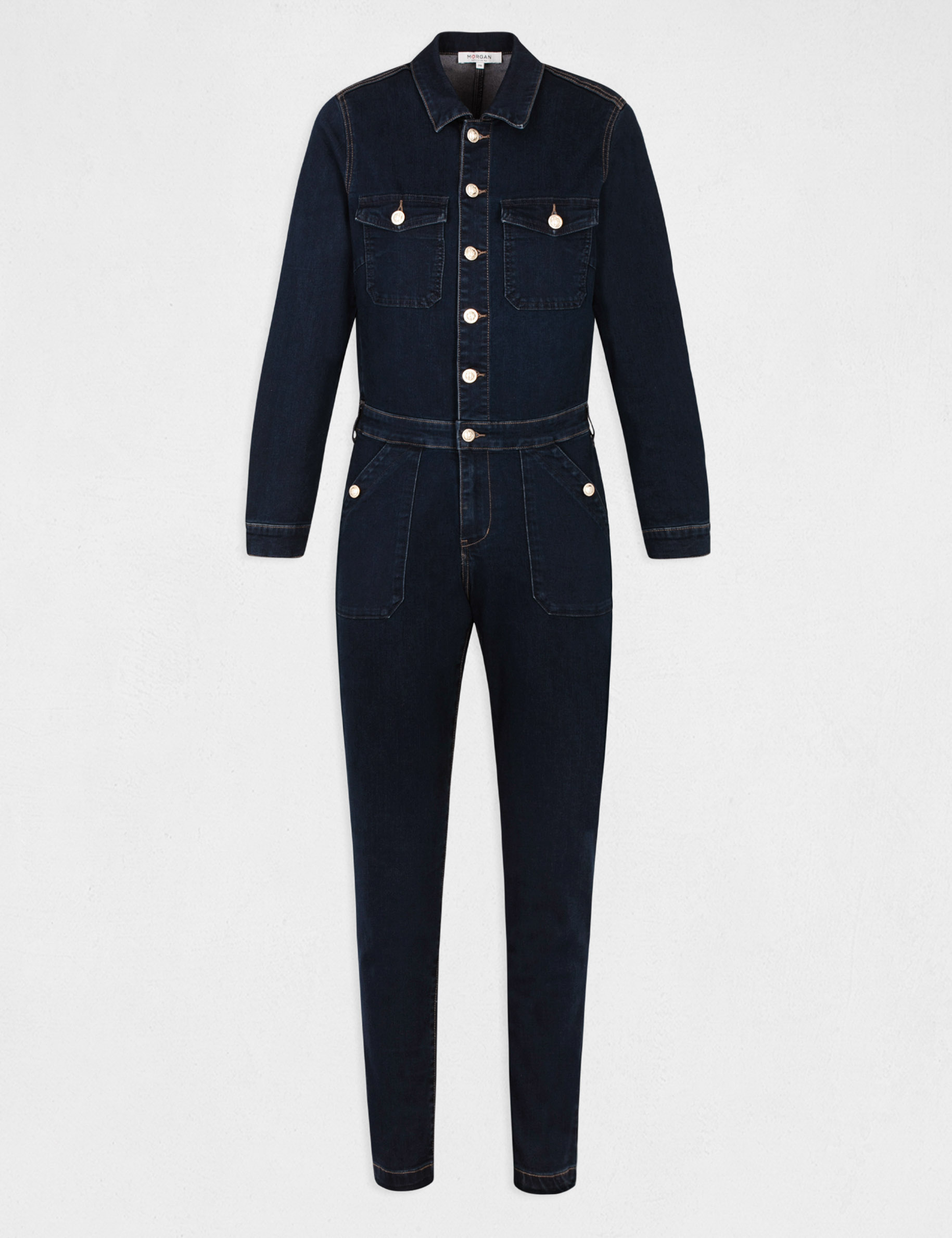 Combinaison droite boutonnée en jean jean brut femme