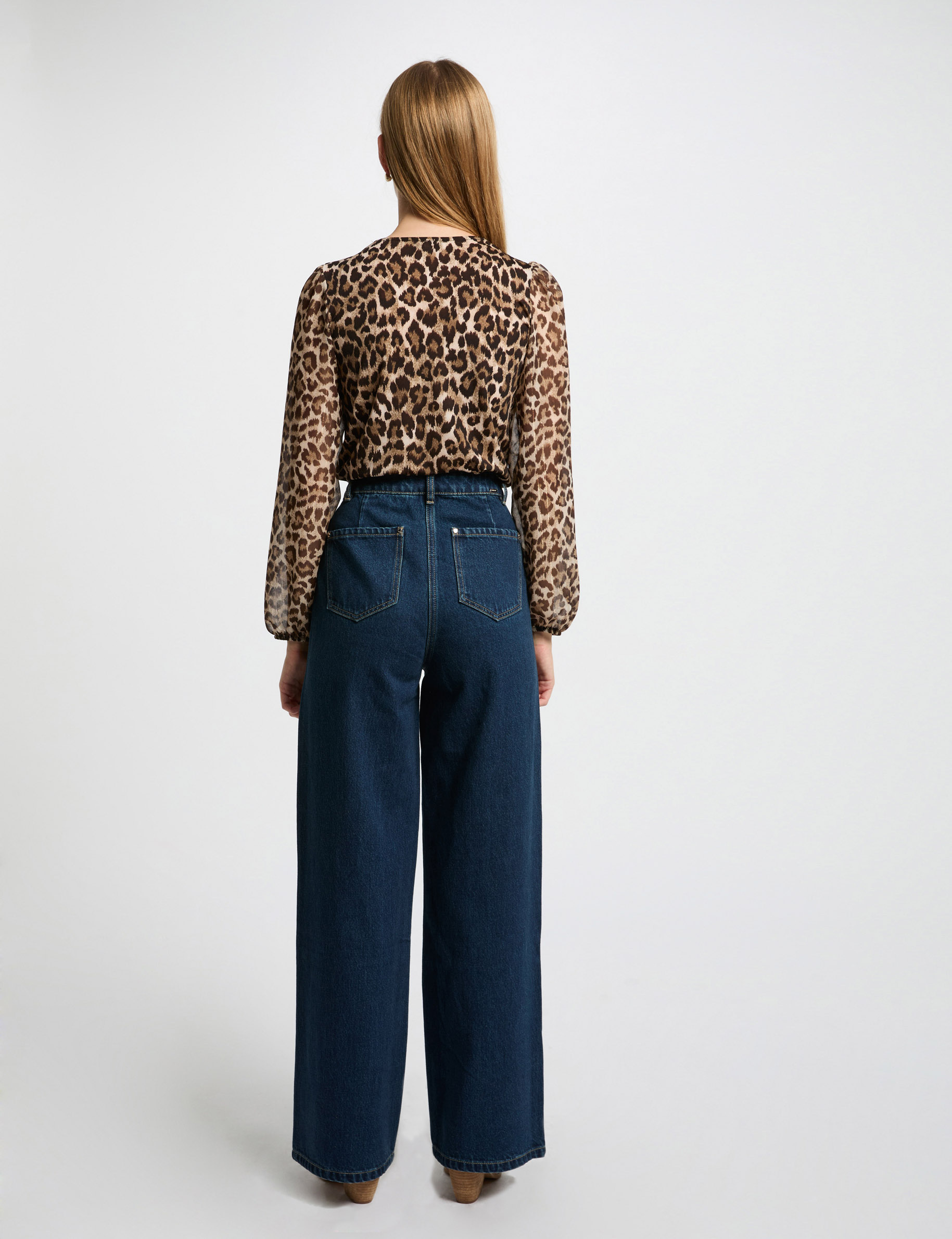 jeans large taille haute denim brut femme Jeans large taille haute denim brut femme
