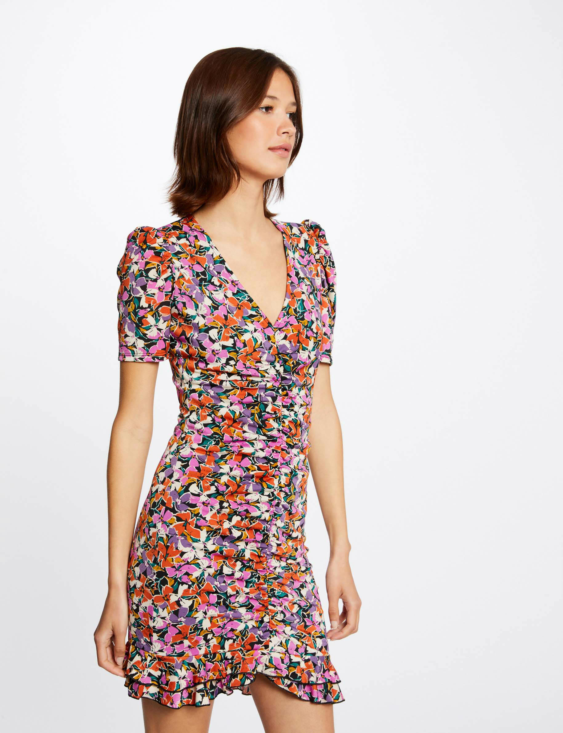 robe ajustee froncee imprime floral multico femme Robe ajustée froncée imprimé floral multico femme