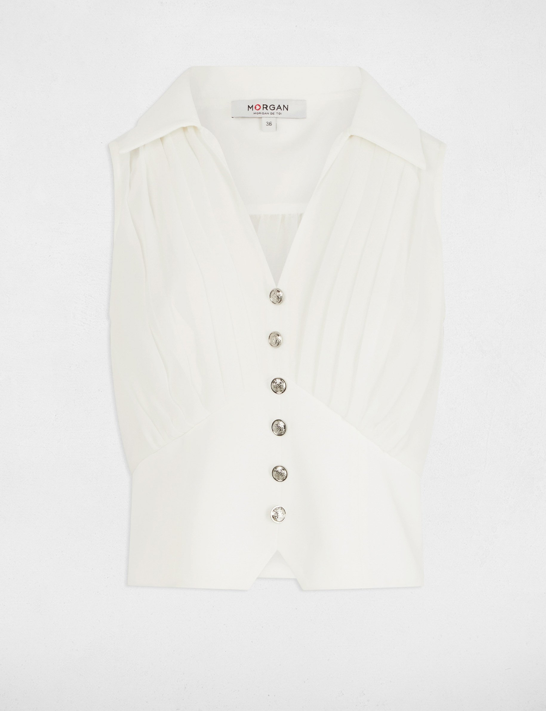 top plisse sans manches blanc femme Top plissé sans manches blanc femme