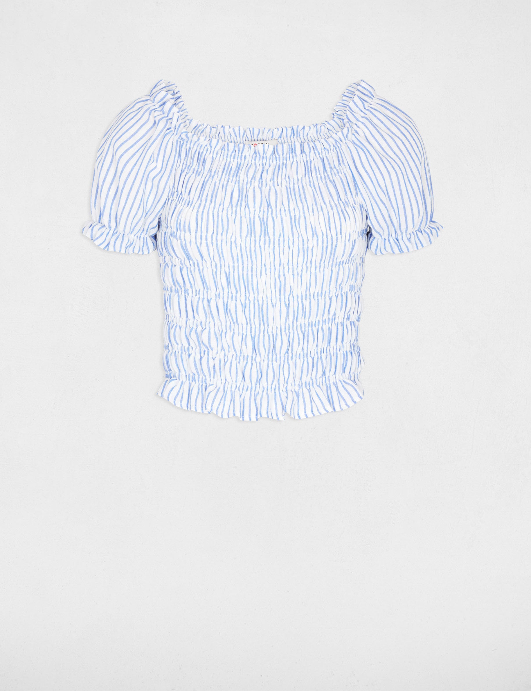 Blouse ray&eacute;e bardot bleu ciel femme