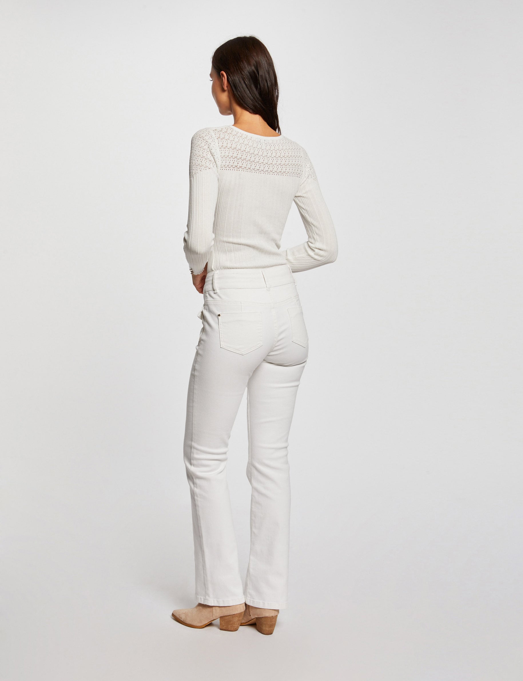 Jeans bootcut poches &agrave; rabat ivoire femme