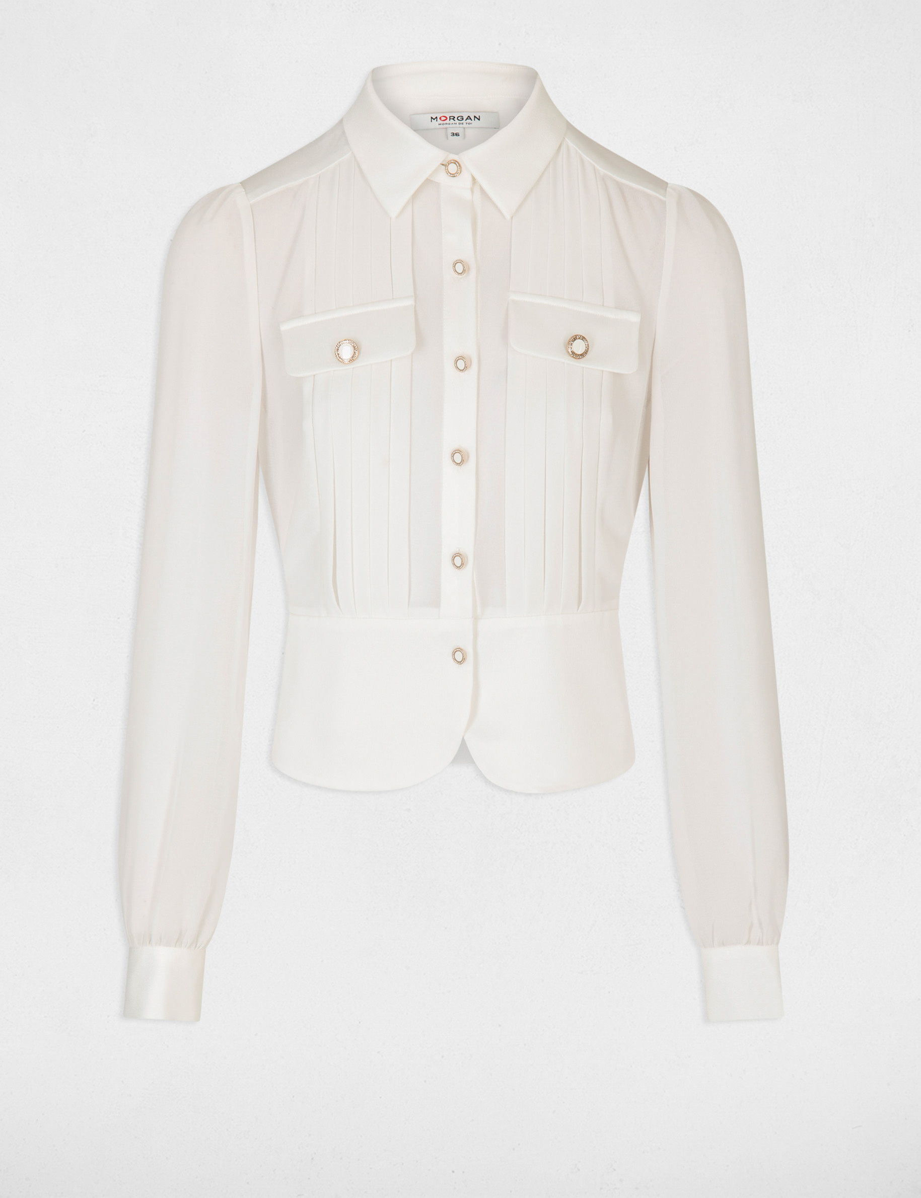 Chemise satin&eacute;e cintr&eacute;e ivoire femme