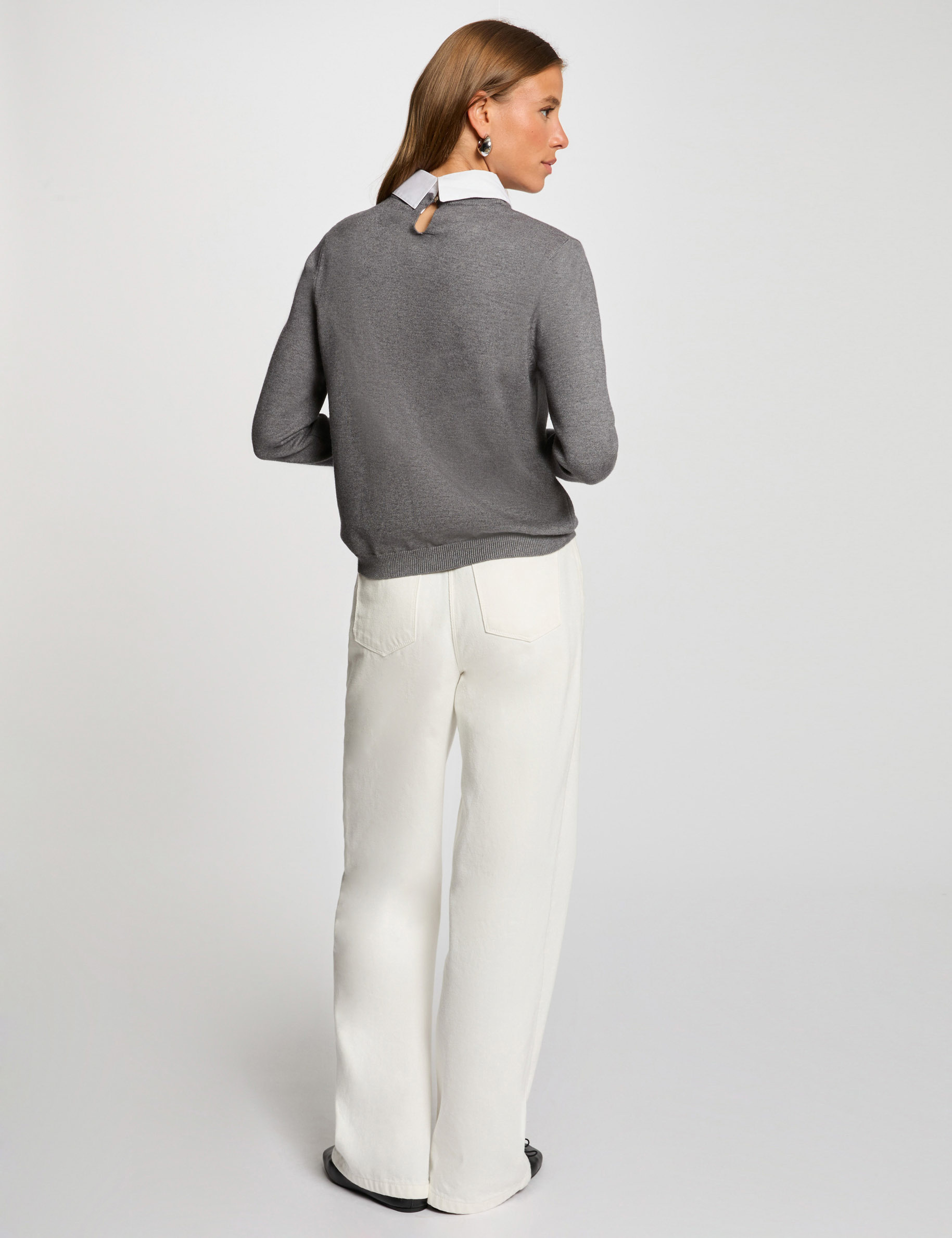 Pull col chemise gris fonc&eacute; femme