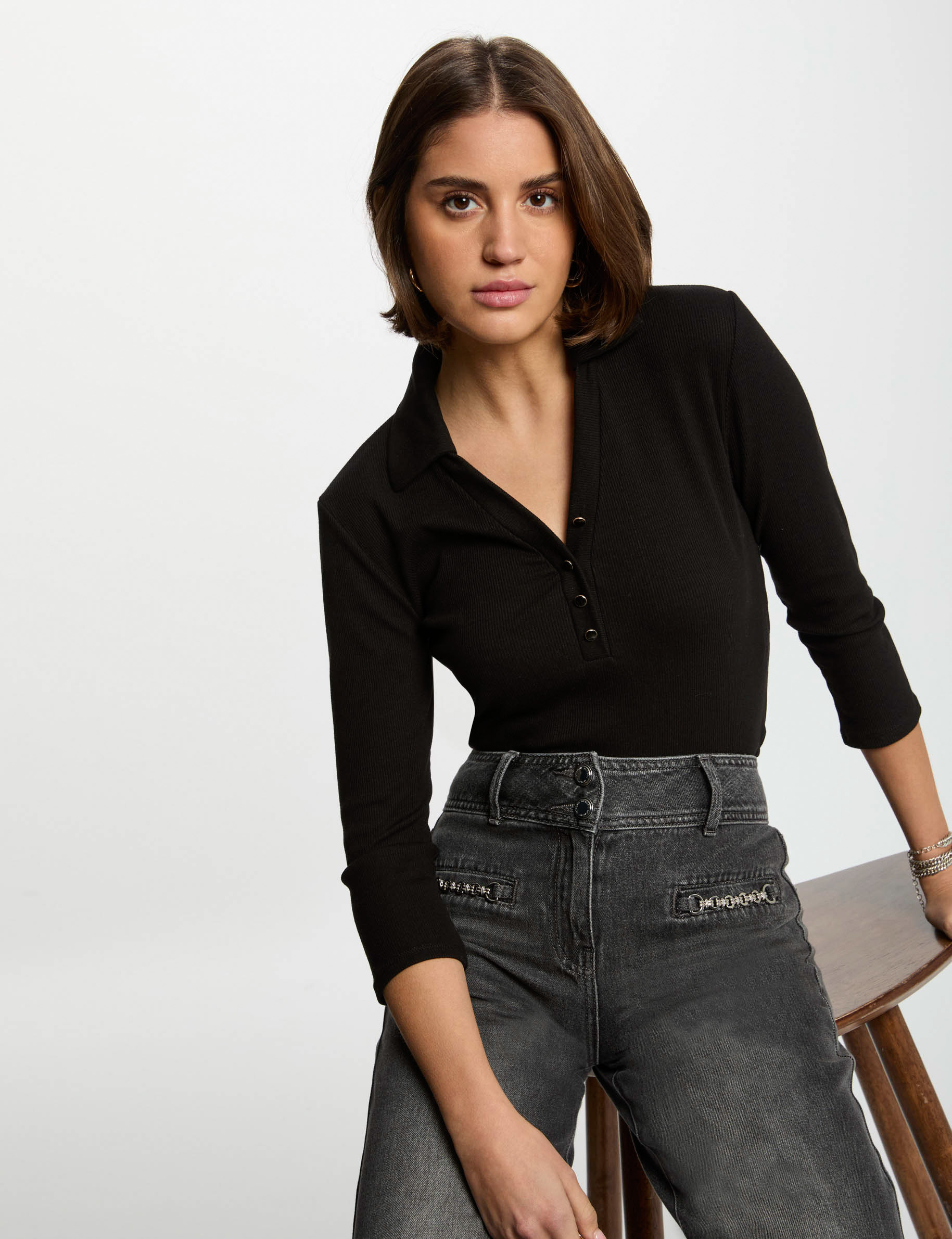 t shirt manches longues noir femme T-shirt manches longues noir femme