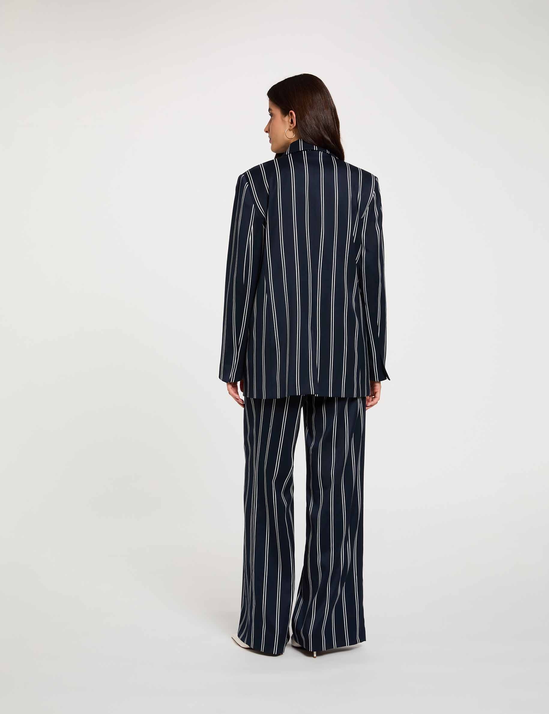 Blazer ray&eacute; col tailleur bleu marine femme