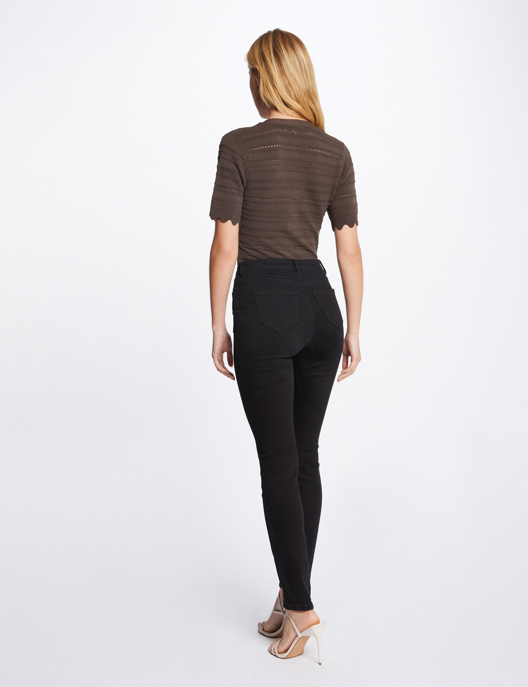 Pull manches courtes détails ajourés vert kaki femme Pull manches courtes détails ajourés vert kaki femme