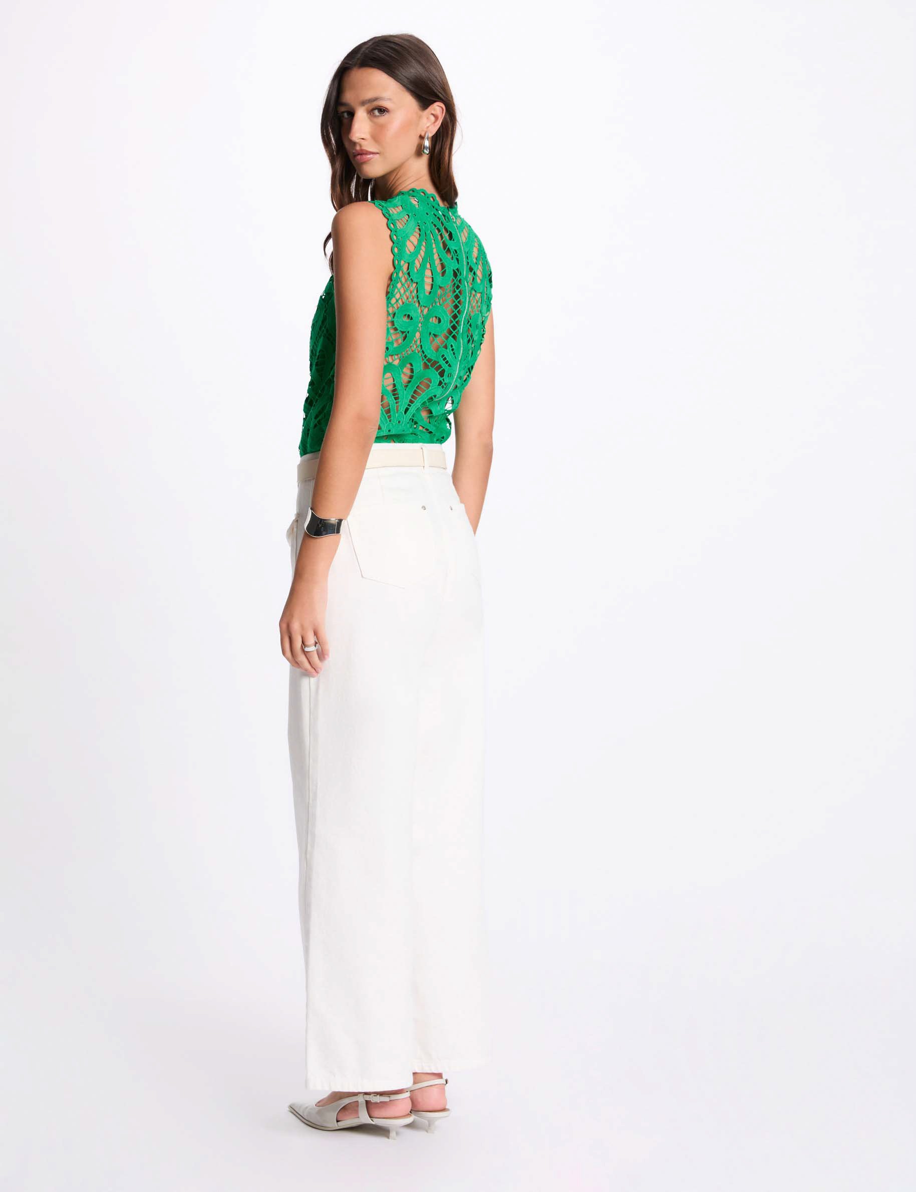 top sans manches dentelle vert emeraude femme Top sans manches dentelle vert émeraude femme