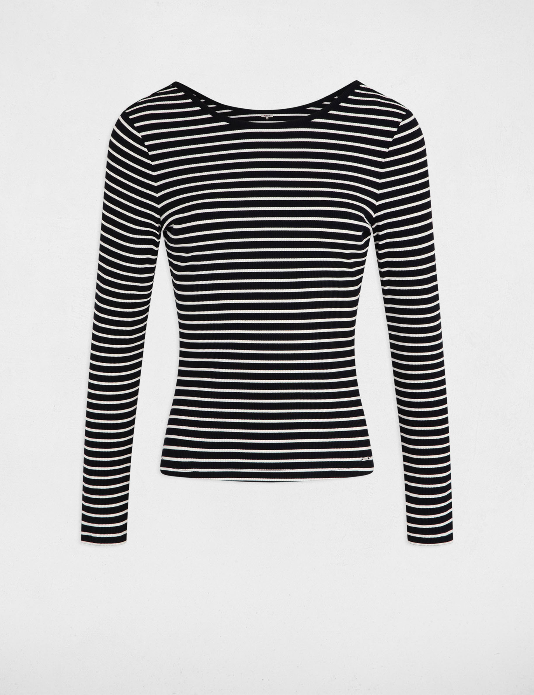 T-shirt manches longues rayé noir femme