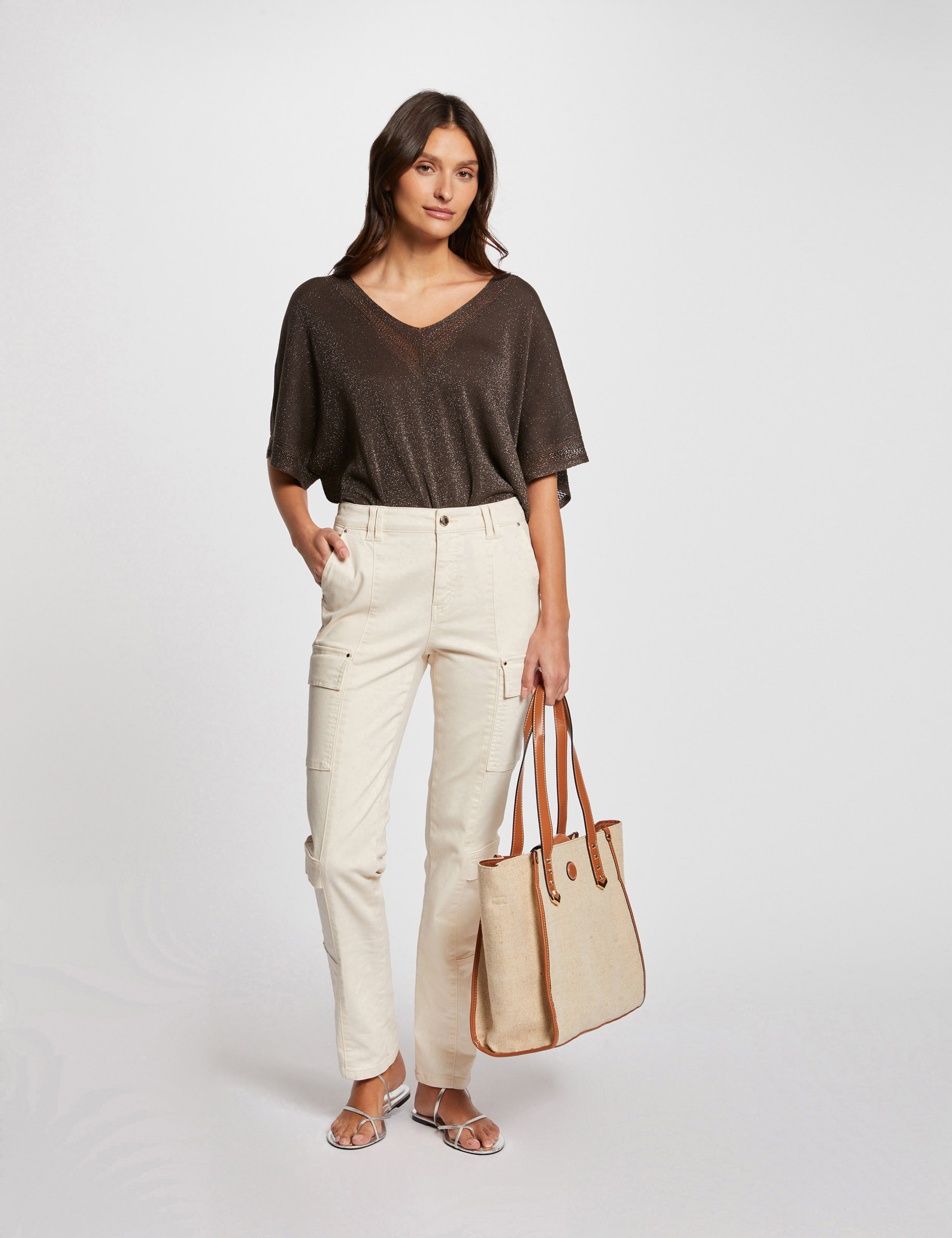 pull col en v manches courtes vert kaki femme Pull col en V manches courtes vert kaki femme