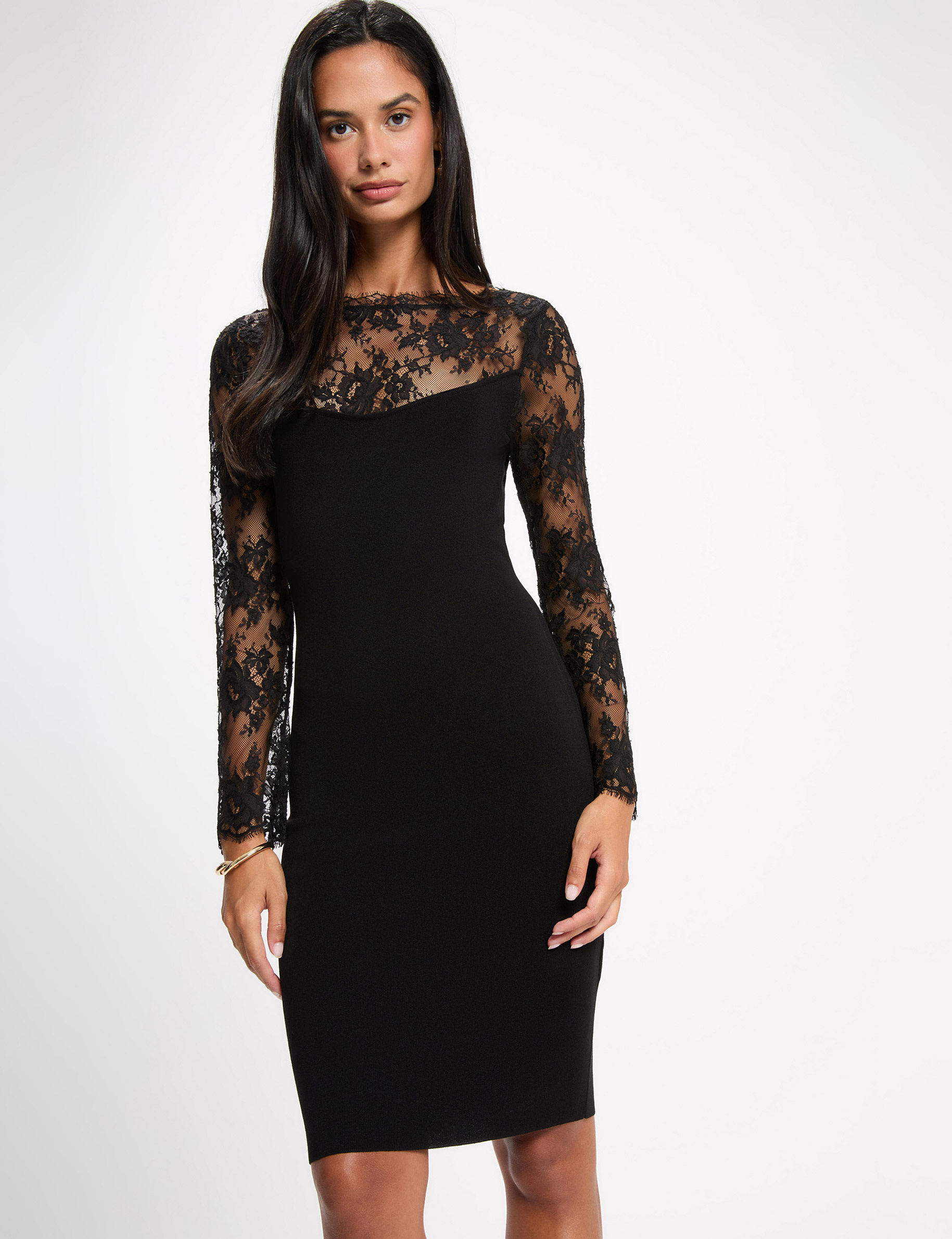 Robe tricot dentelle noir femme