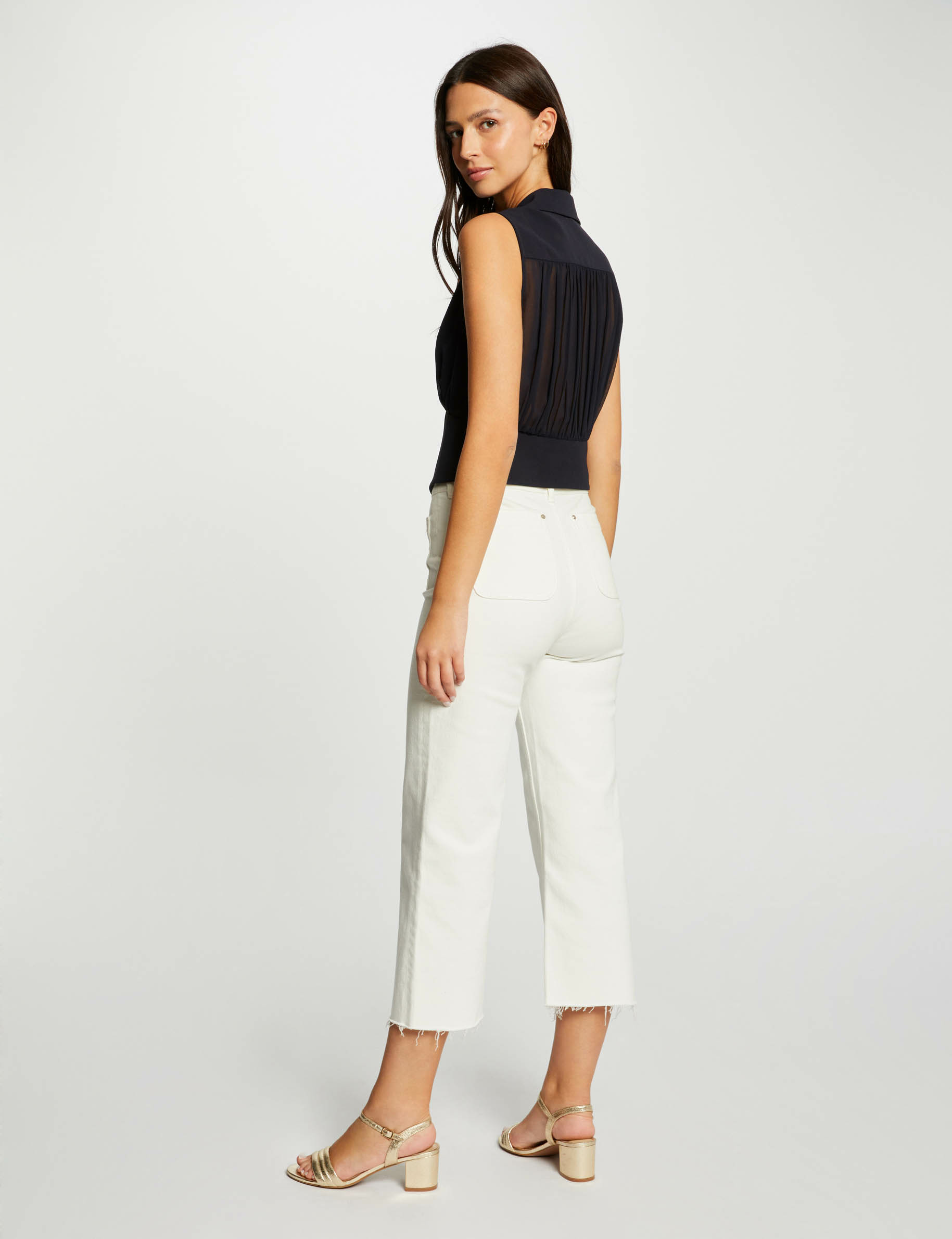 top plisse sans manches bleu marine femme Top plissé sans manches bleu marine femme