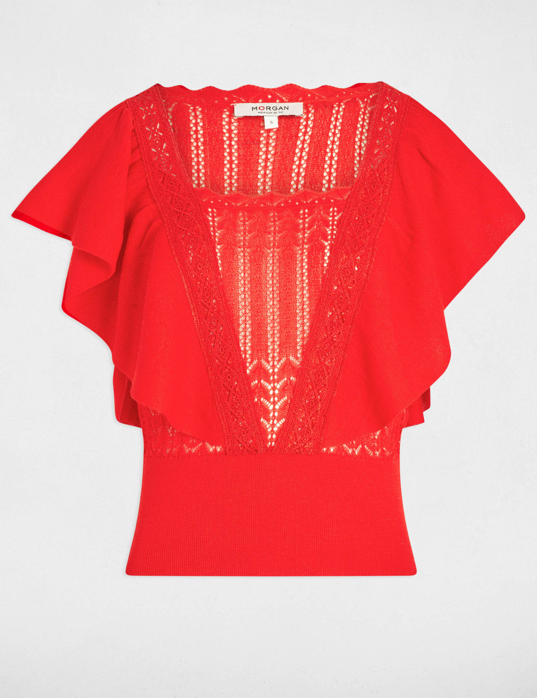 pull manches courtes dentelle orange femme Pull manches courtes dentelle orange femme
