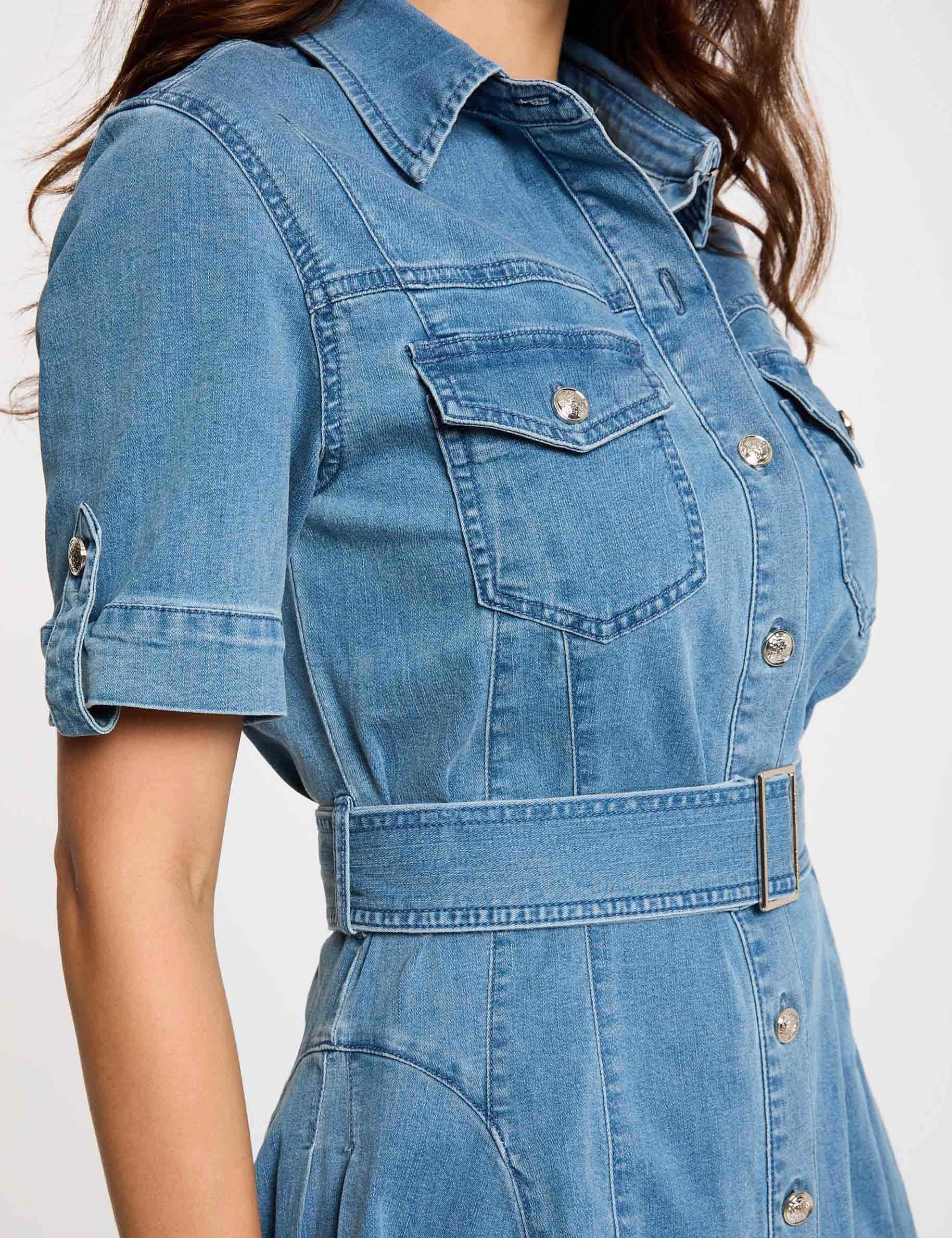 robe courte patineuse en jean denim stone femme Robe courte patineuse en jean denim stone femme