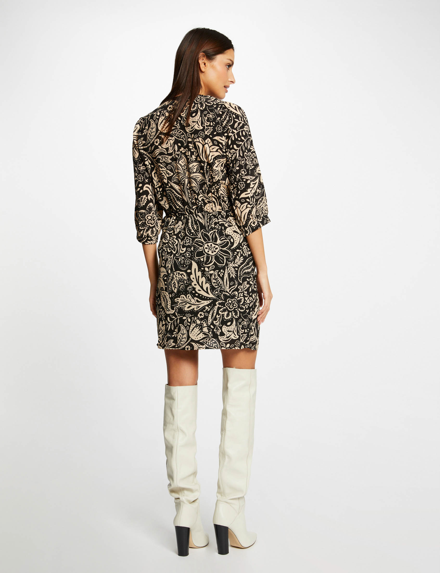 Robe droite froncée imprimé végétal multico femme Robe droite froncée imprimé végétal multico femme