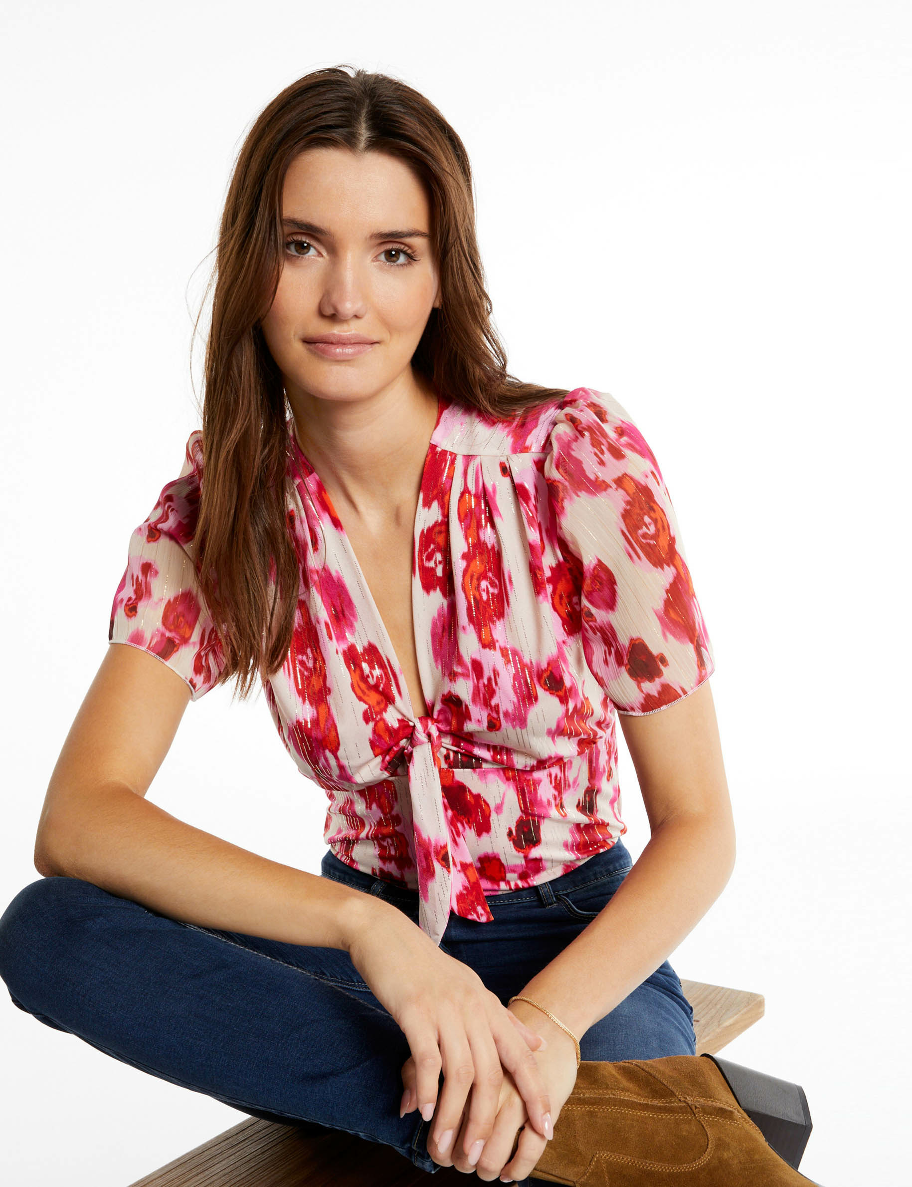 T-shirt manches courtes imprimé végétal multico femme