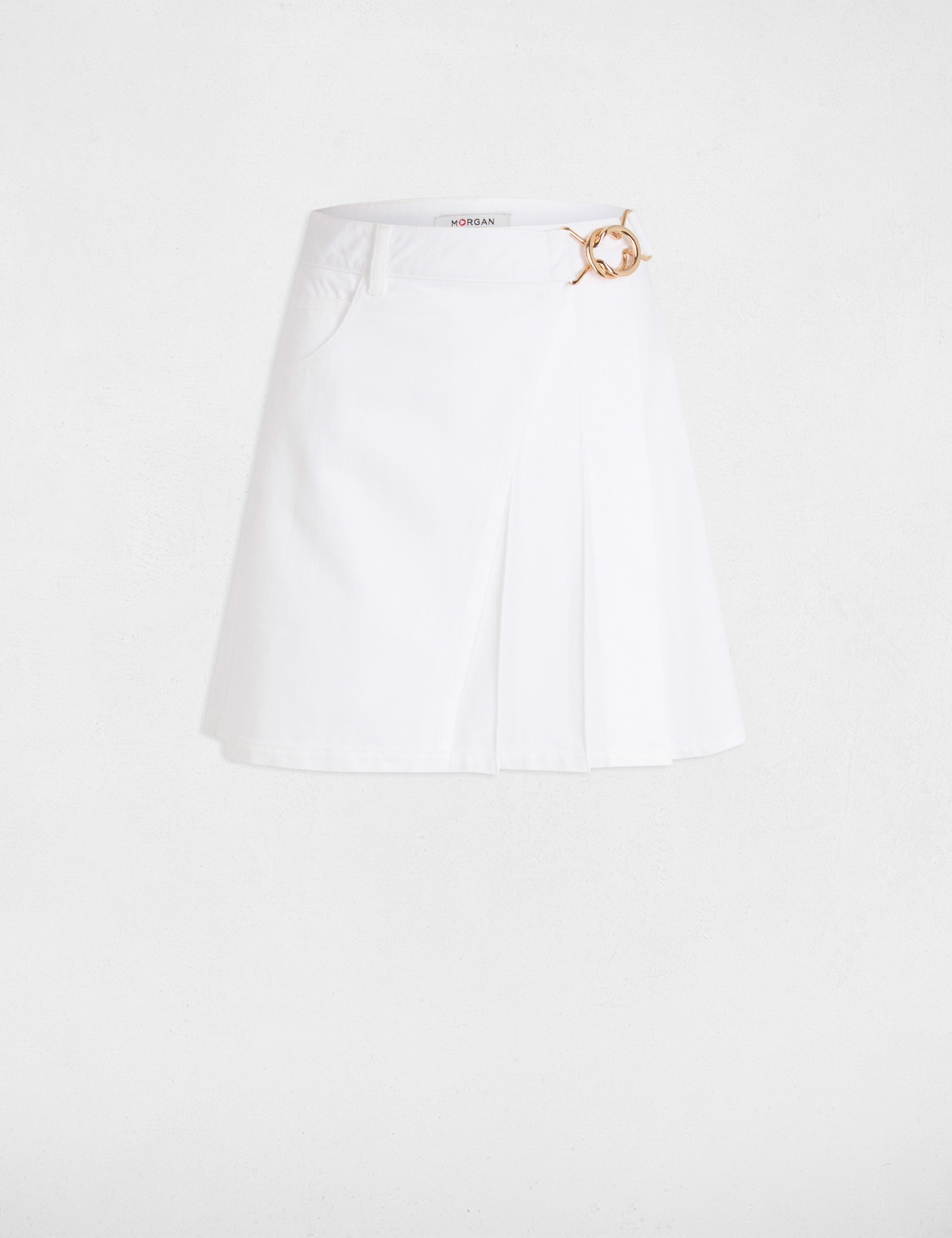 Jupe en jean pliss&eacute;e blanc femme