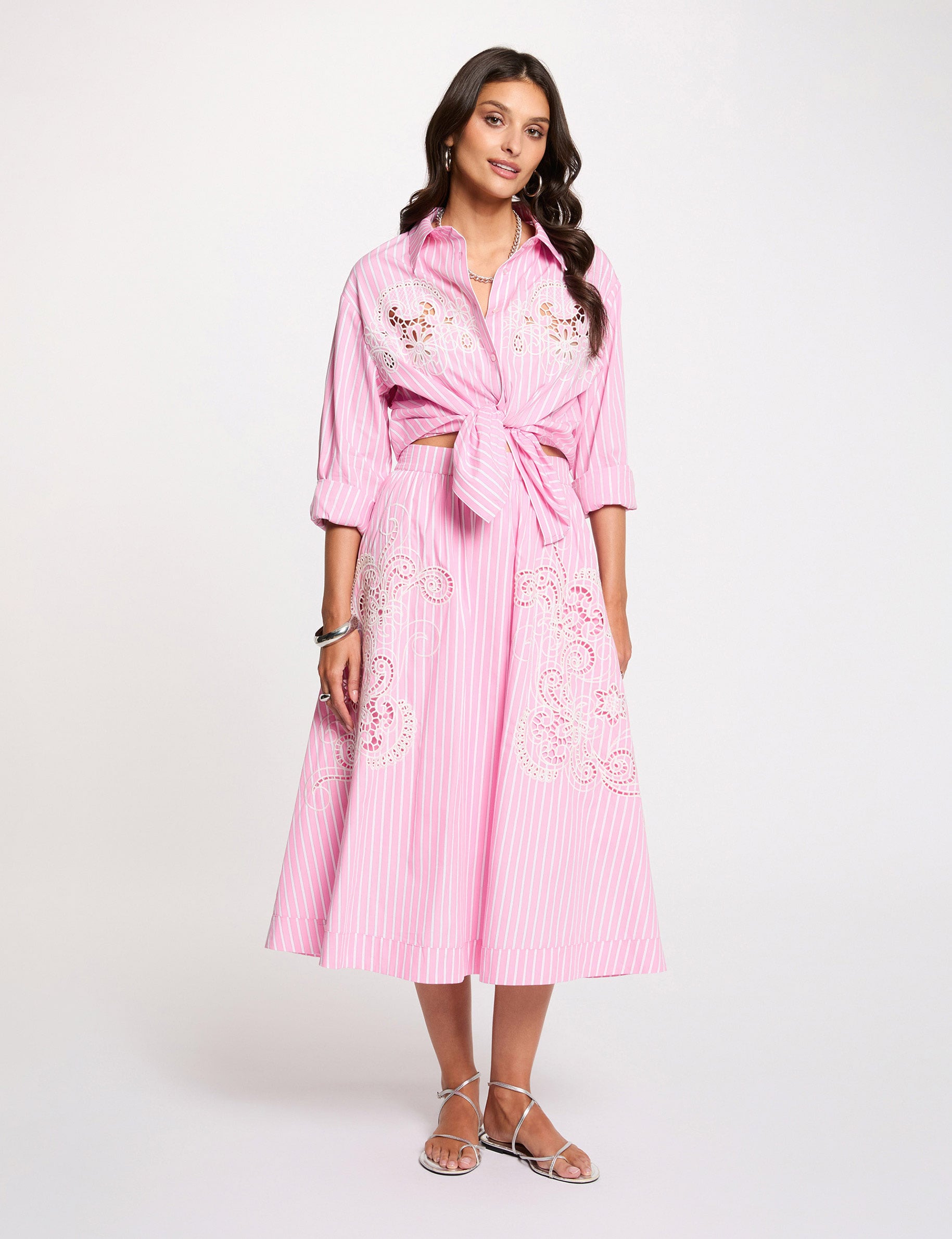 Chemise oversize &agrave; rayures rose femme