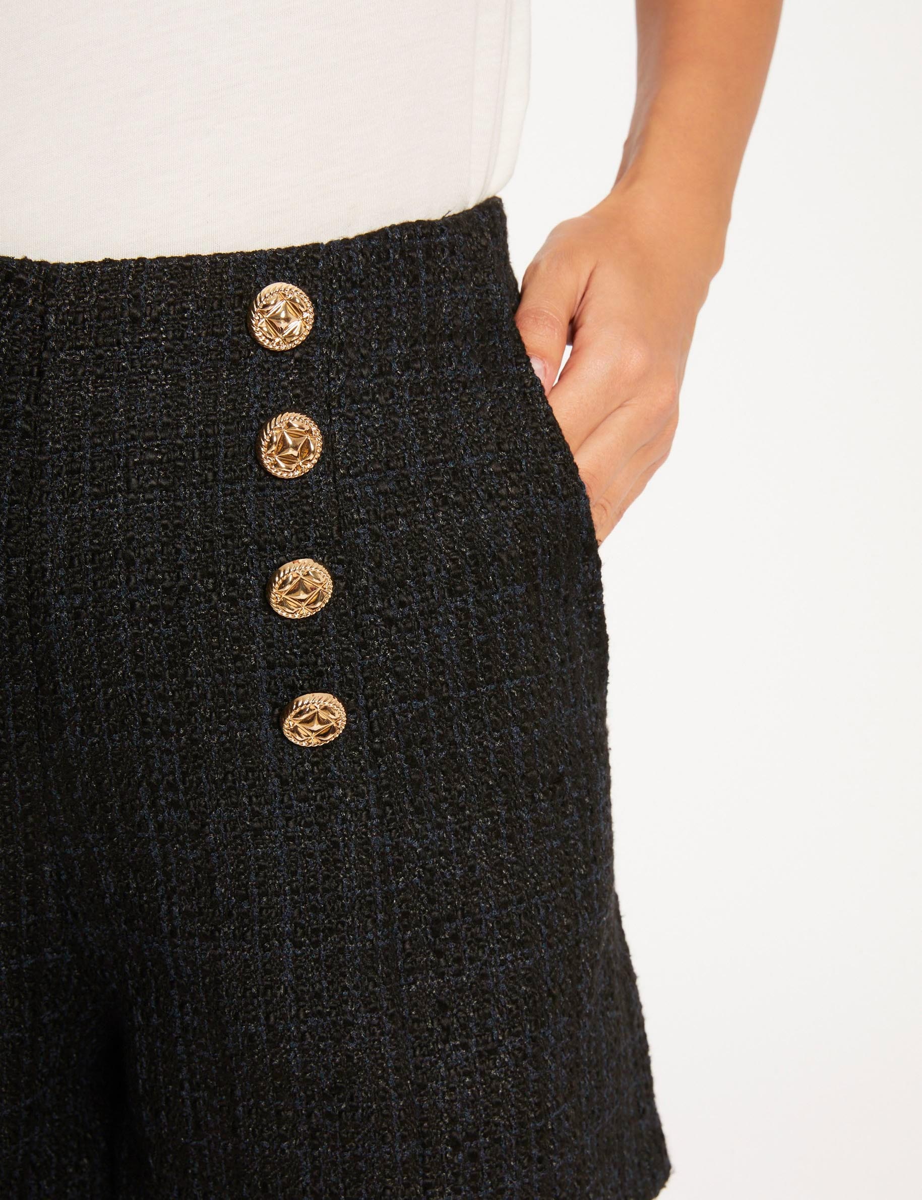 short droit taille haute a pont marine femme Short droit taille haute à pont marine femme
