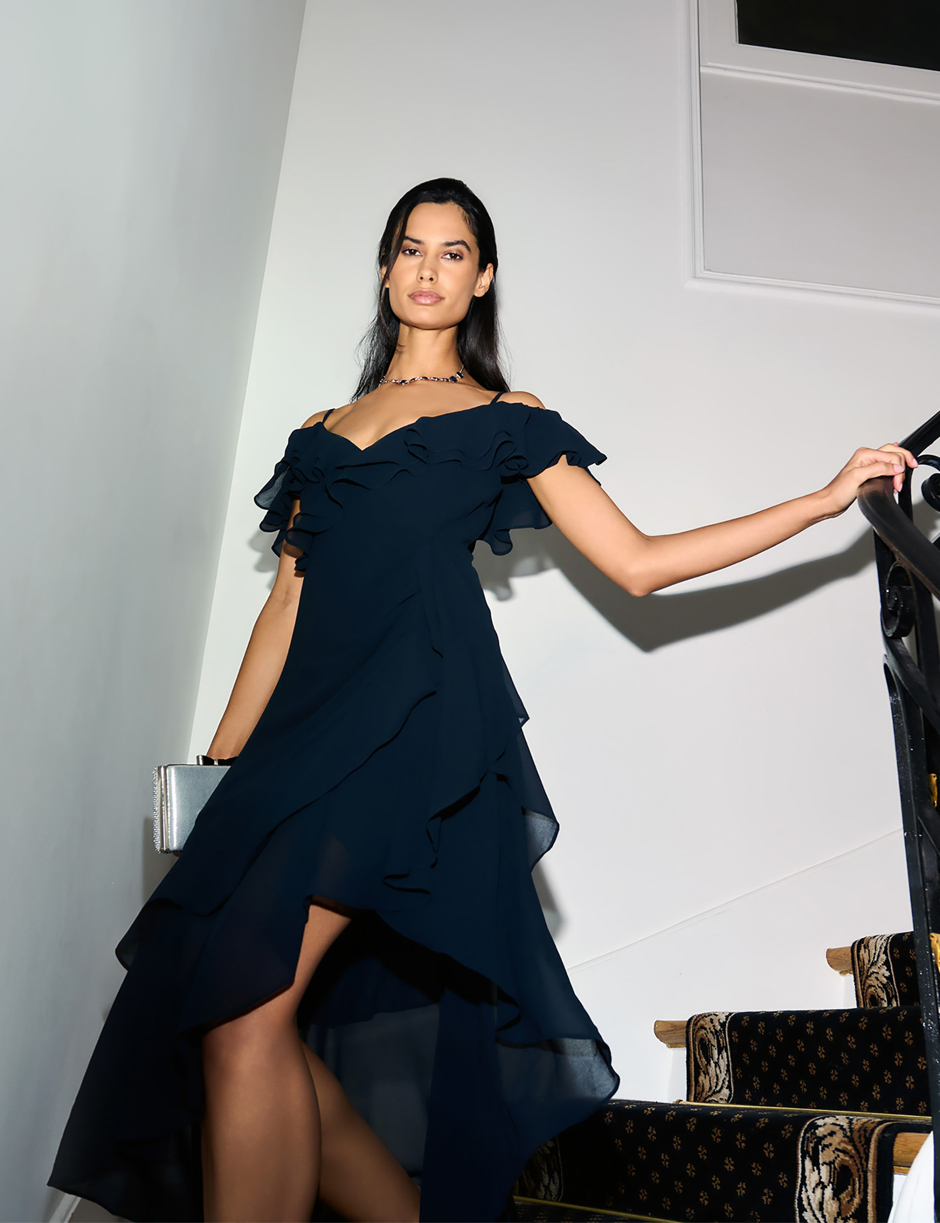 Robe midi en tulle avec volants Femme, Rouge | Milano
