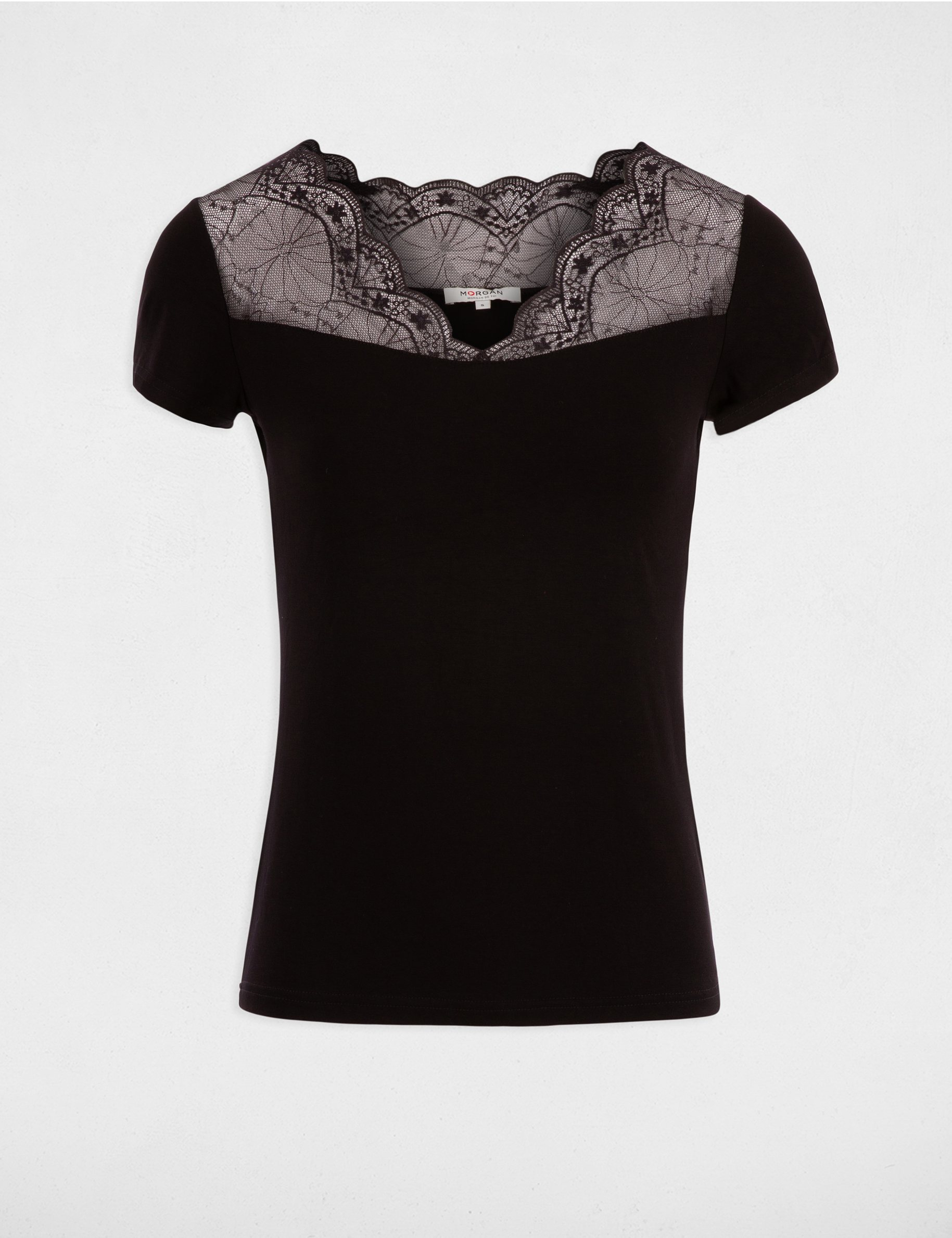 T-shirt ajust&eacute; avec empi&egrave;cement dentelle noir femme