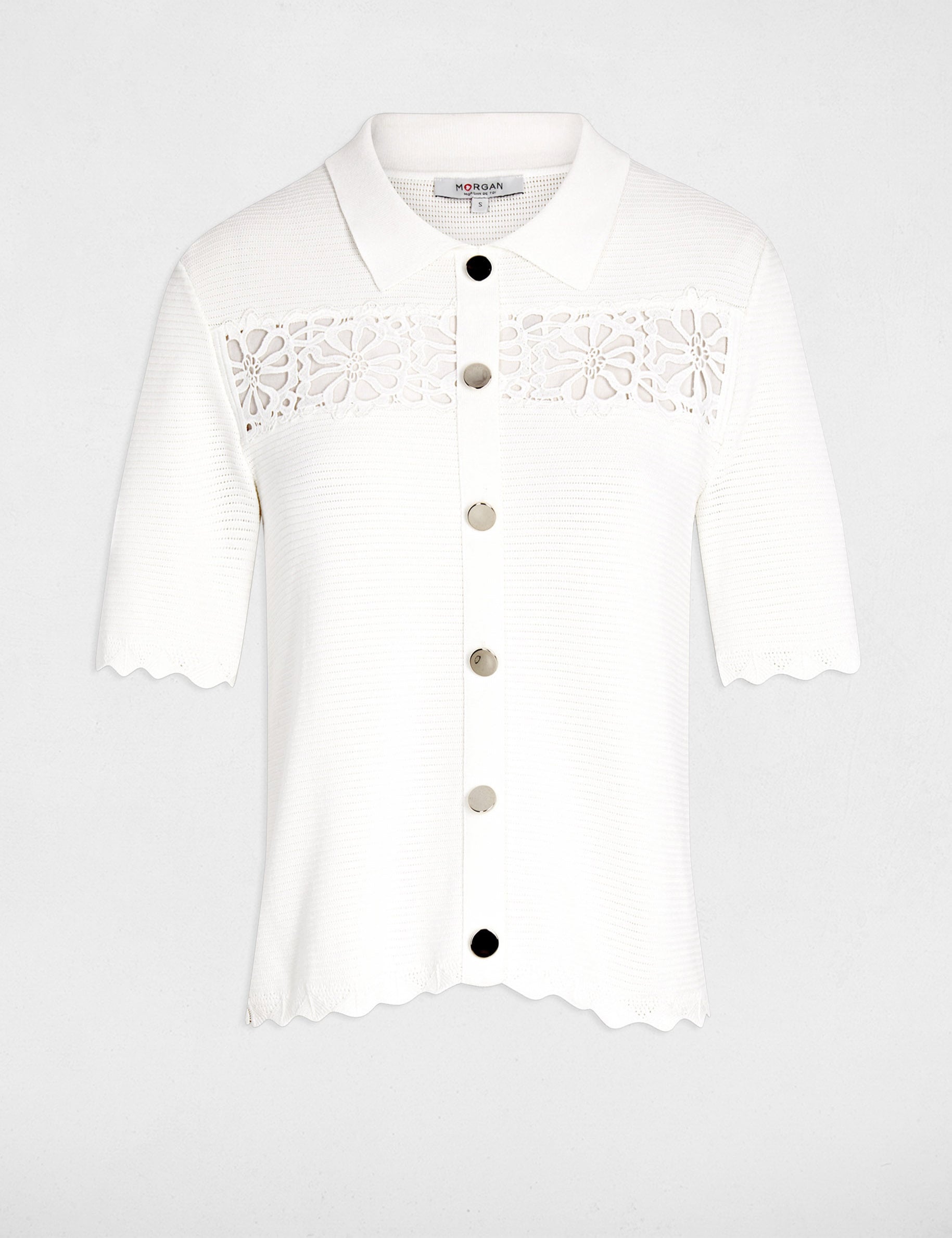 Pull ajour&eacute; brod&eacute; blanc femme