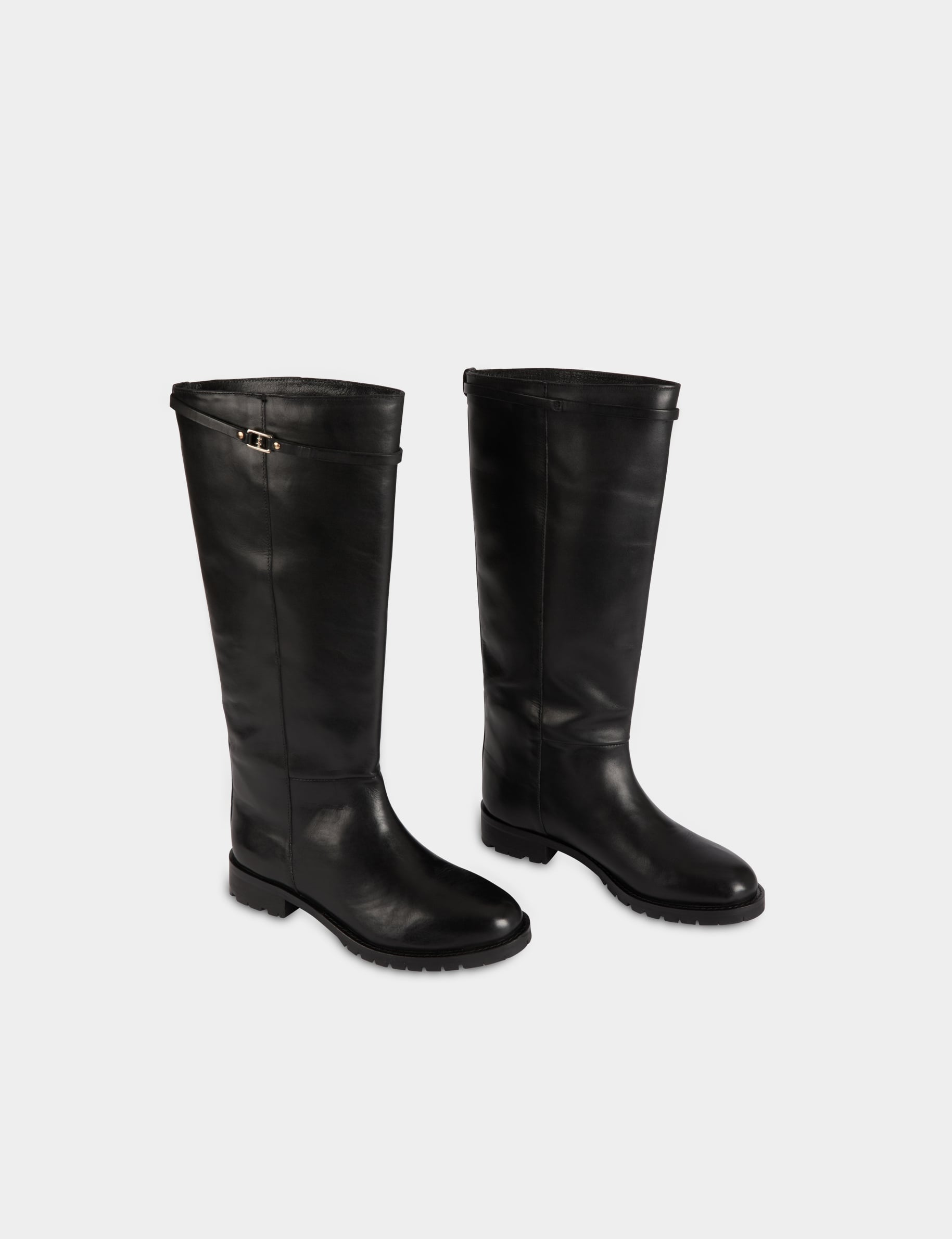 Botte cavali&egrave;re en cuir noir femme