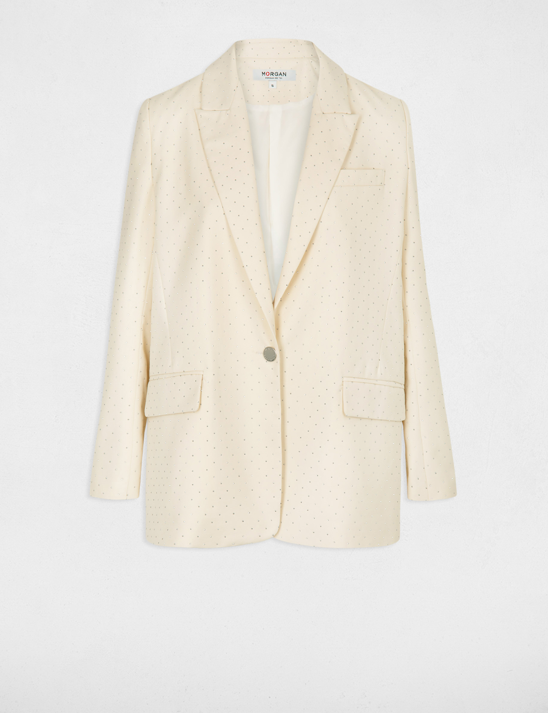 blazer droit a strass vanille femme Blazer droit à strass vanille femme