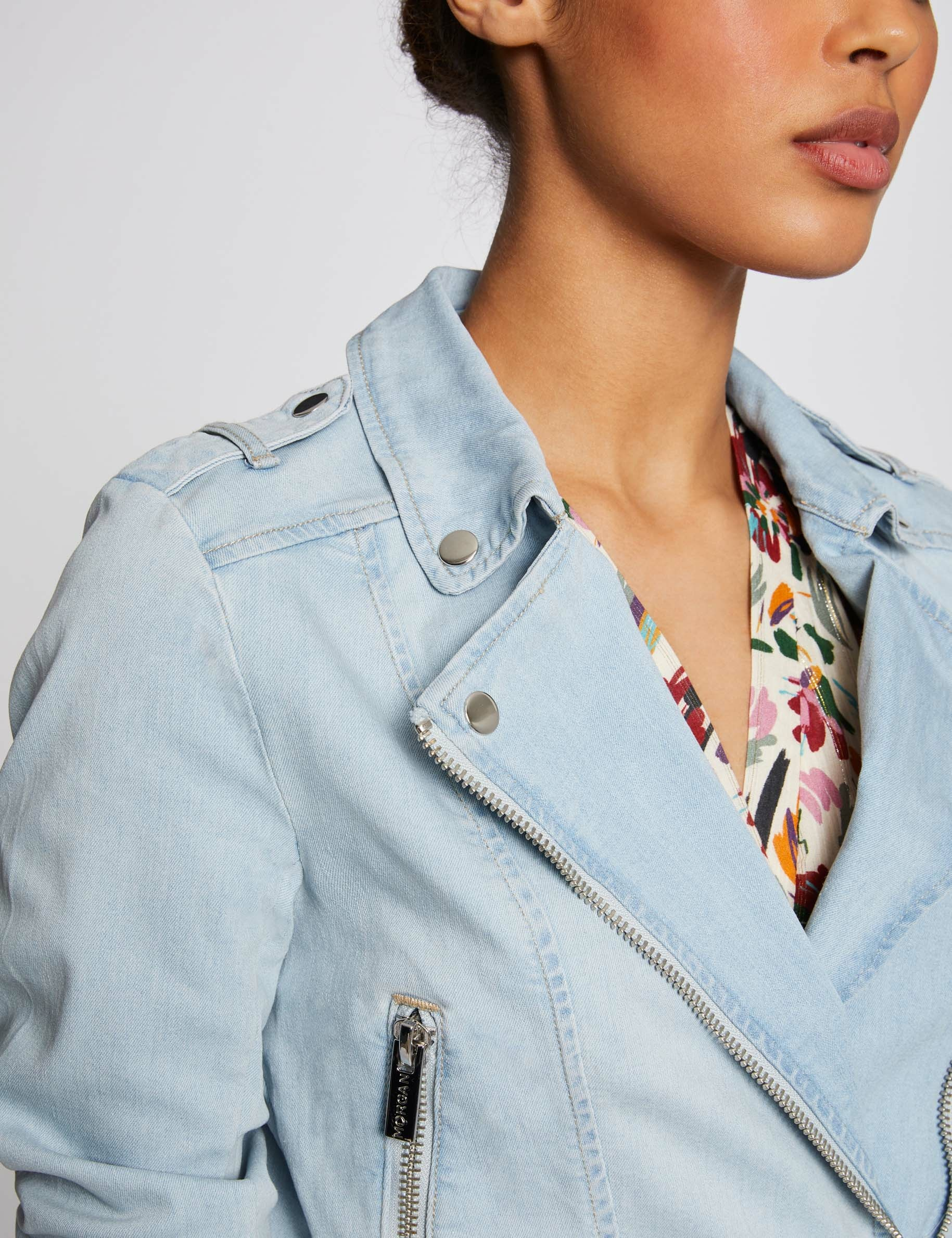 Veste droite zippée en jean jean bleached femme
