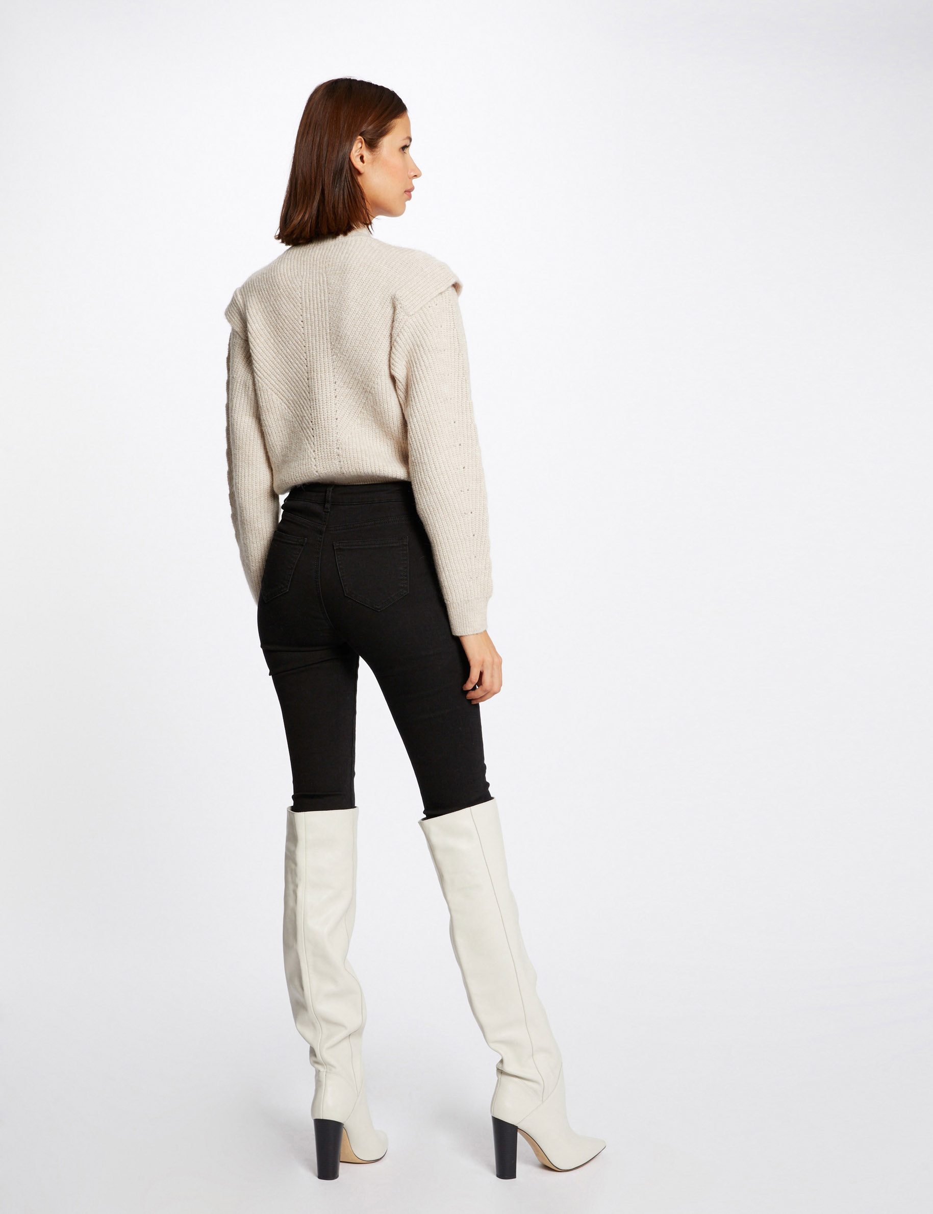 Pull manches longues à col montant beige femme Pull manches longues à col montant beige femme