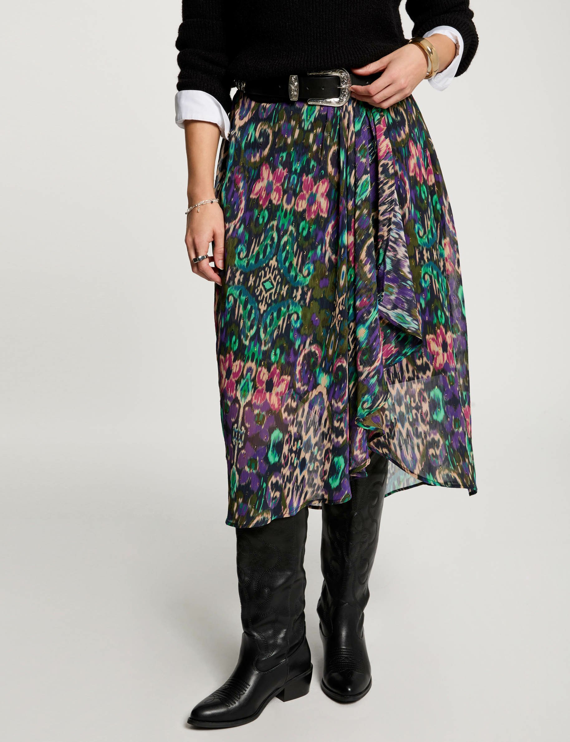 jupe portefeuille imprimee multicolore femme Jupe portefeuille imprimée multicolore femme
