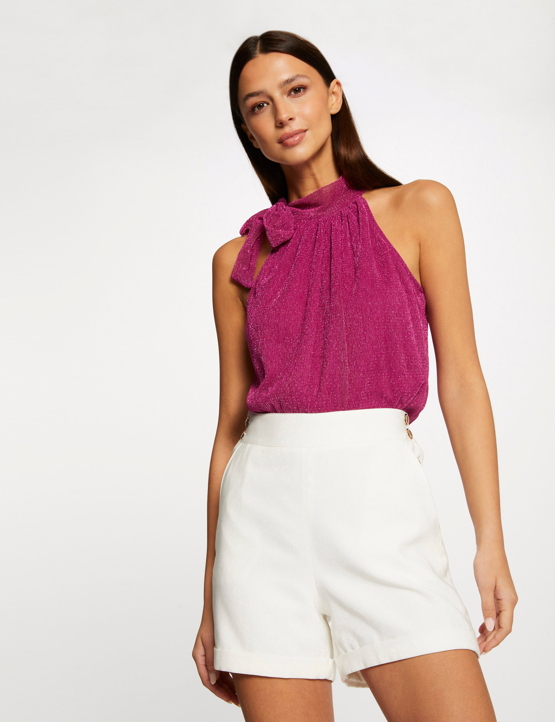 Débardeur encolure américaine avec noeud rose femme Débardeur encolure américaine avec noeud rose femme