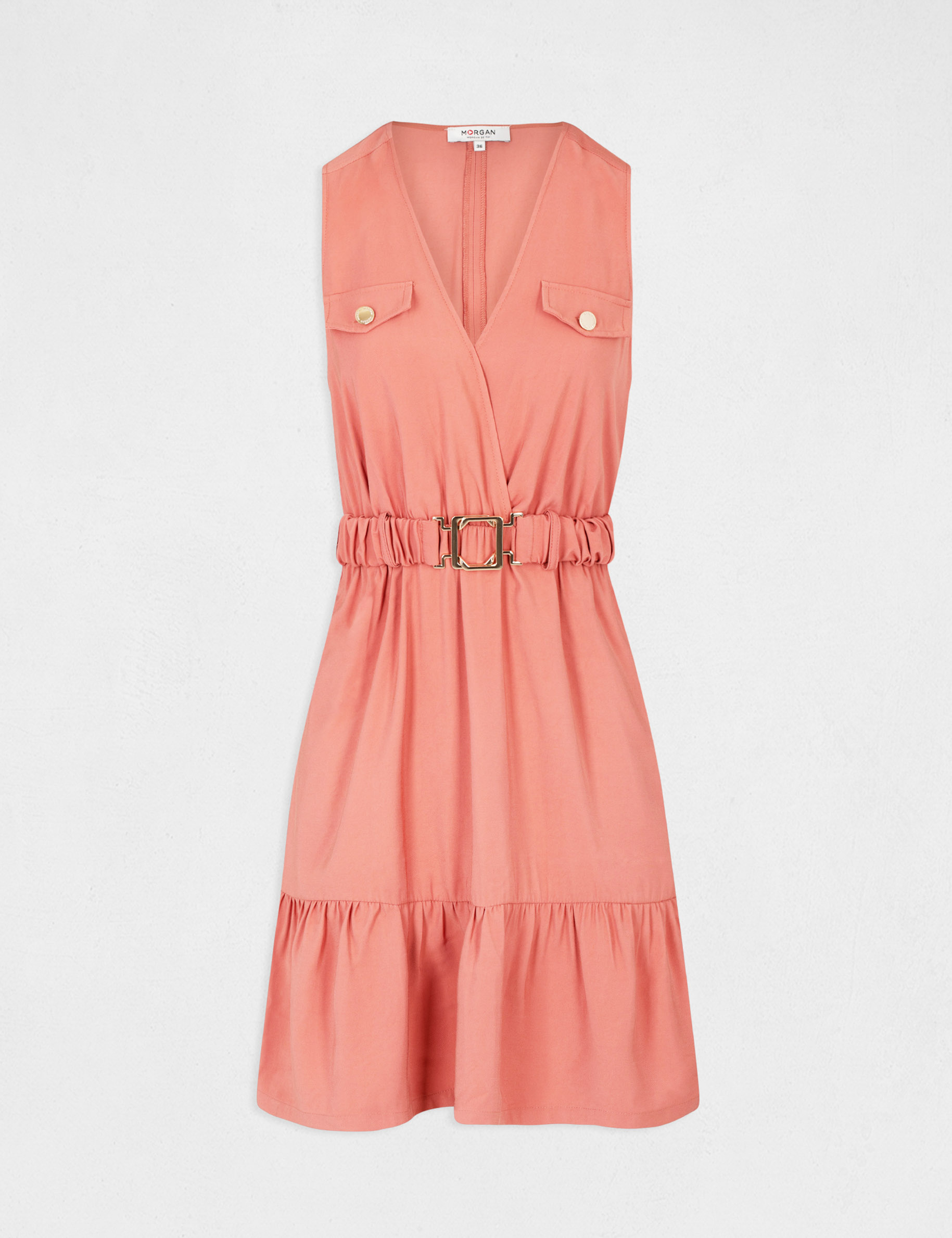 Robe droite fluide ceinturée rouille femme